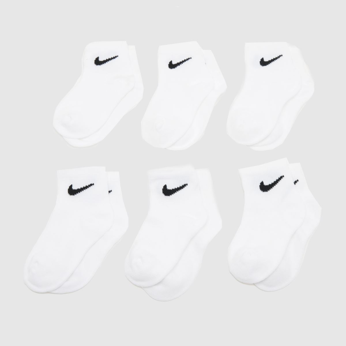 Nike  Kids Quarter Socks 6 Pack in White & Black Nike  Kids Quarter Socks 6 Pack in White & Black