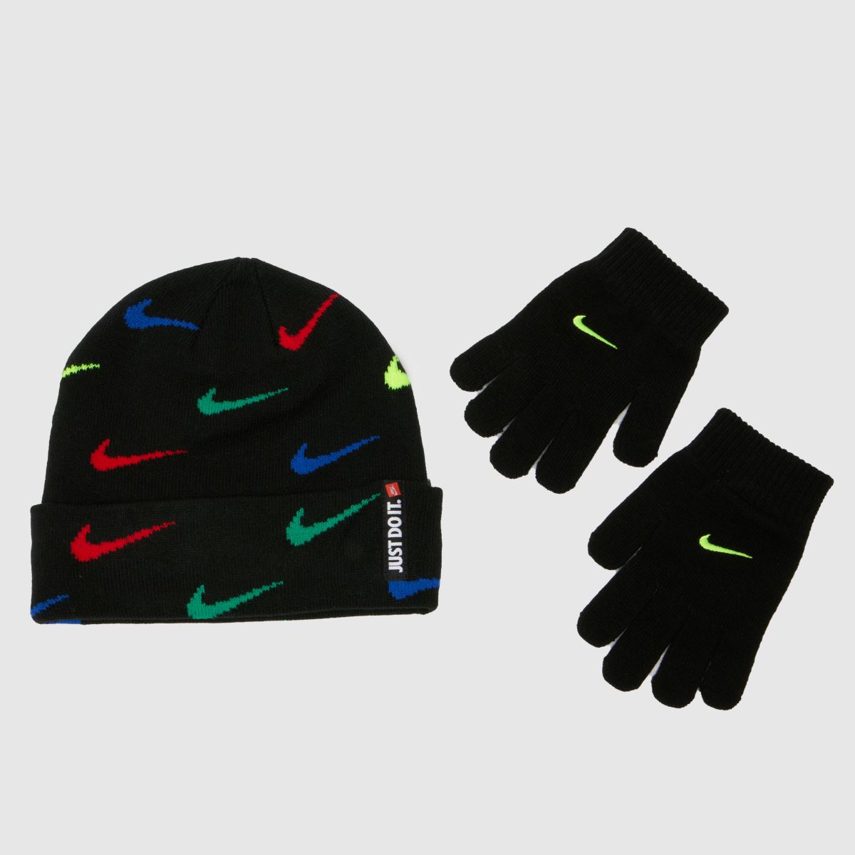 Nike  Kids Swoosh Beanie Set in Black Multi Nike  Kids Swoosh Beanie Set in Black Multi