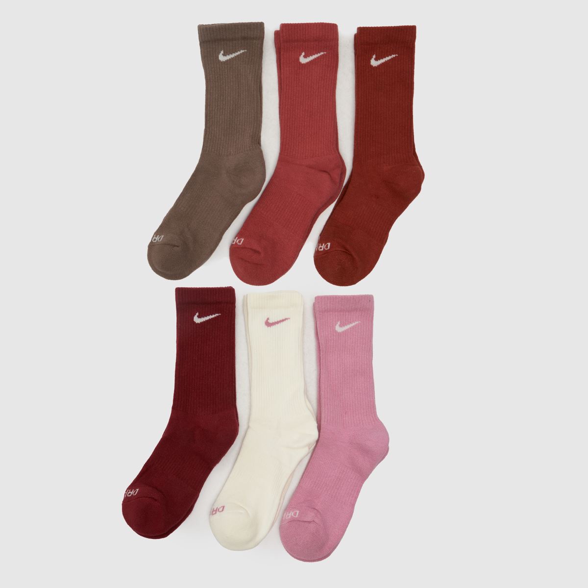 Nike  Everyday Crew Sock 6 Pack in Pink Multi Nike  Everyday Crew Sock 6 Pack in Pink Multi