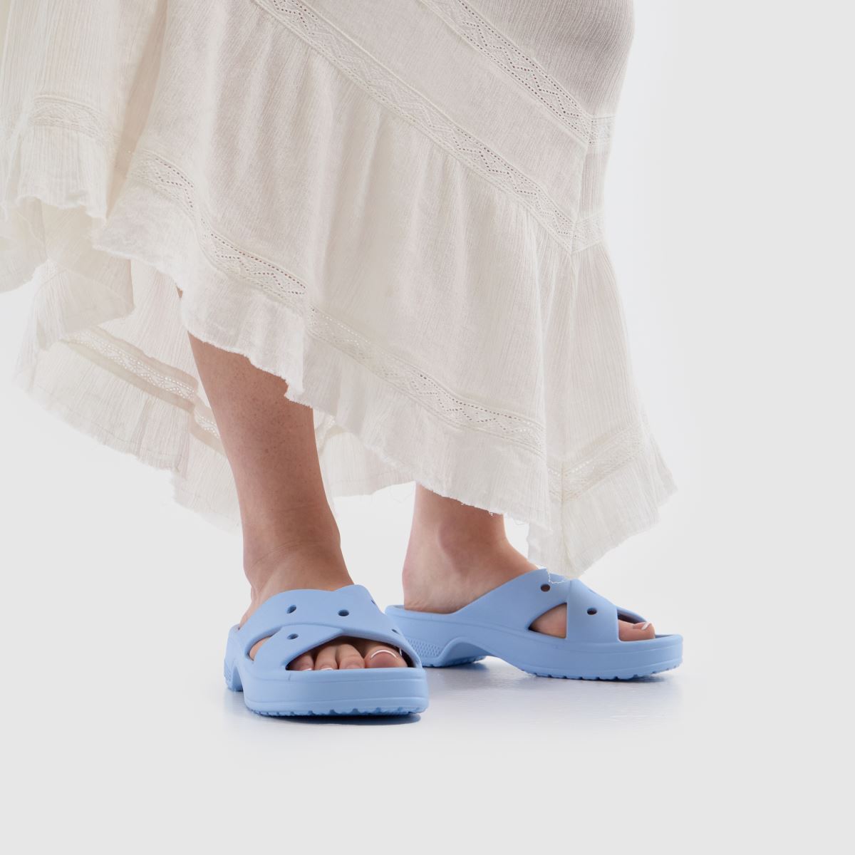 Crocs  Cross Strap Slide in Blue Crocs  Cross Strap Slide in Blue