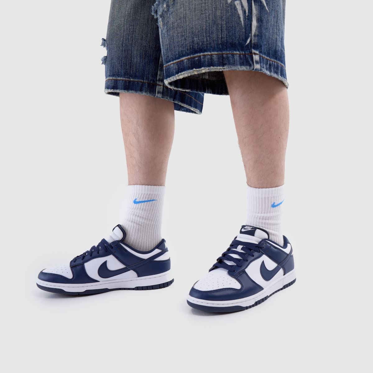 Nike  Dunk Low in White & Navy Nike  Dunk Low in White & Navy