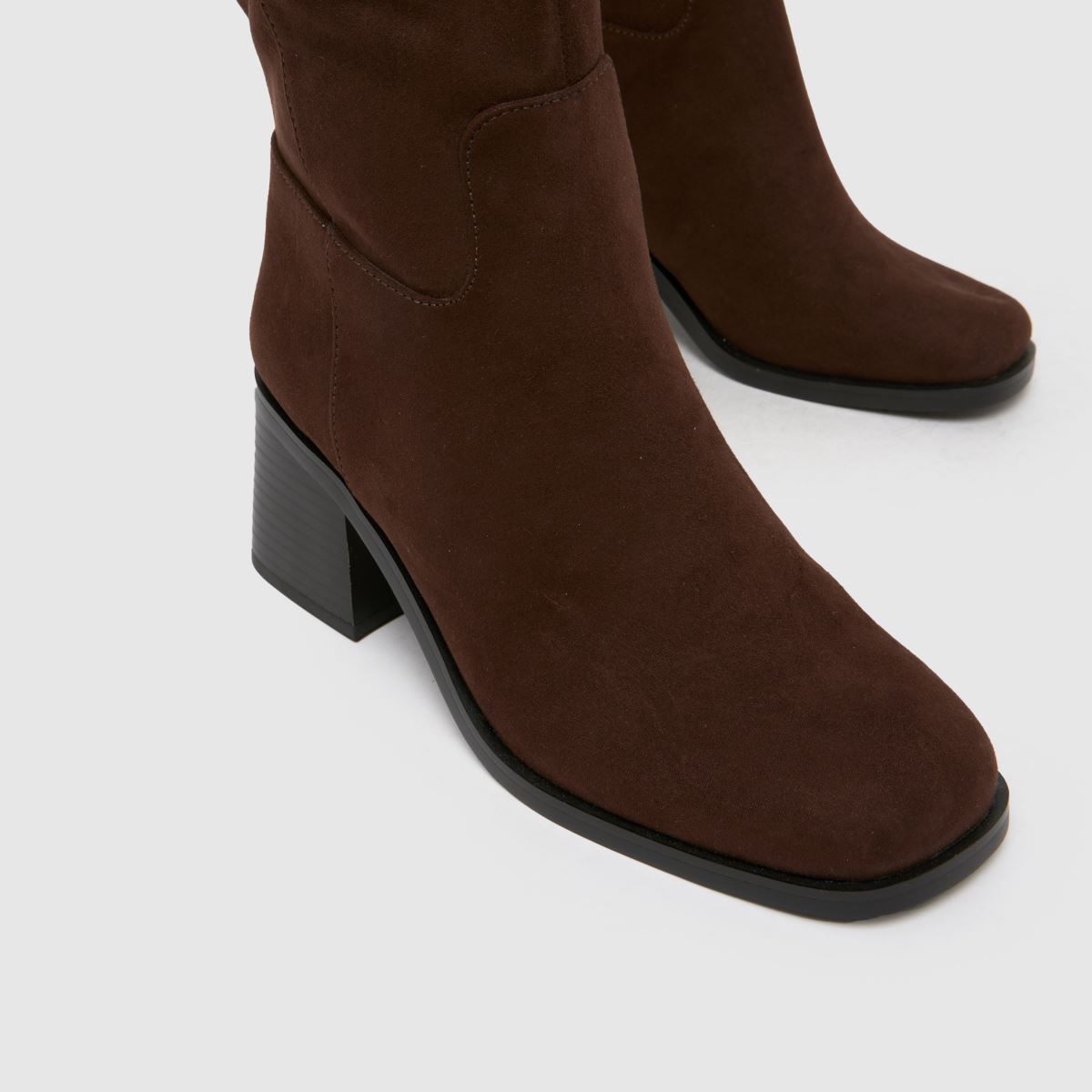 schuh  Wide Fit Dot Block Heel Knee High in Brown schuh  Wide Fit Dot Block Heel Knee High in Brown