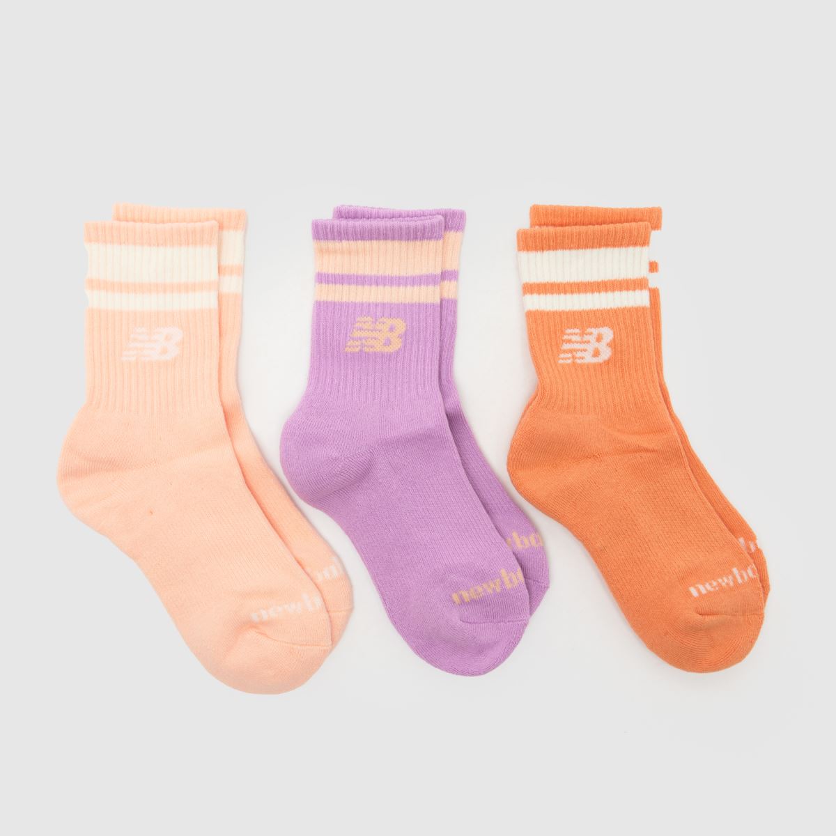 New Balance  Kids Stripe Midcalf Socks 3PK in Pink Multi New Balance  Kids Stripe Midcalf Socks 3PK in Pink Multi