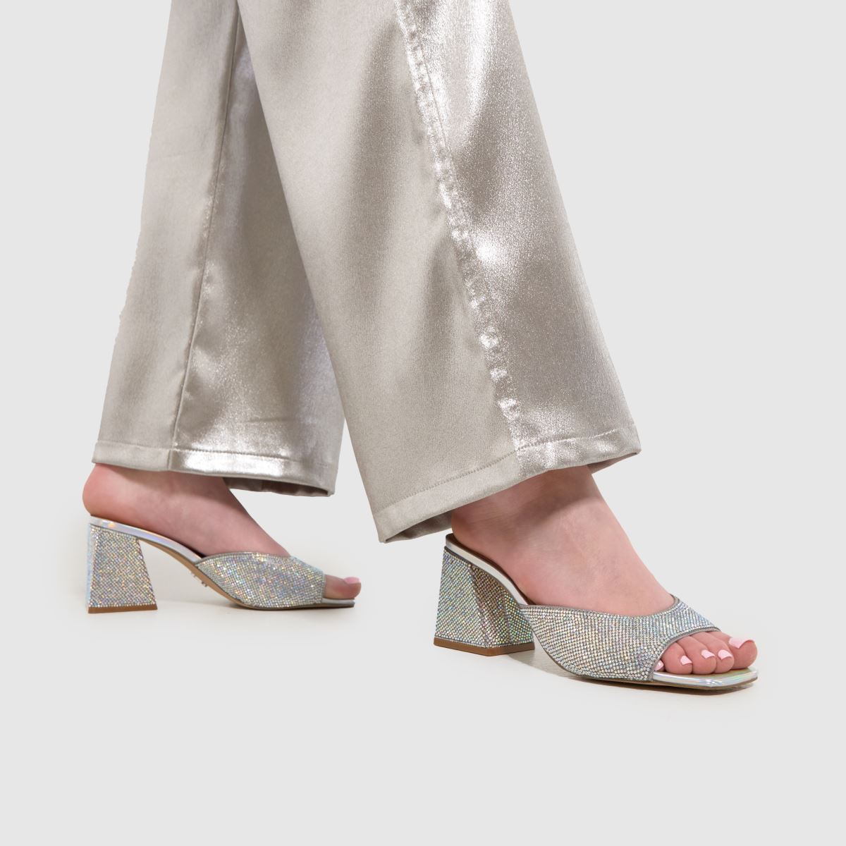 Steve Madden  Glowing Heeled Mules in Silver Steve Madden  Glowing Heeled Mules in Silver