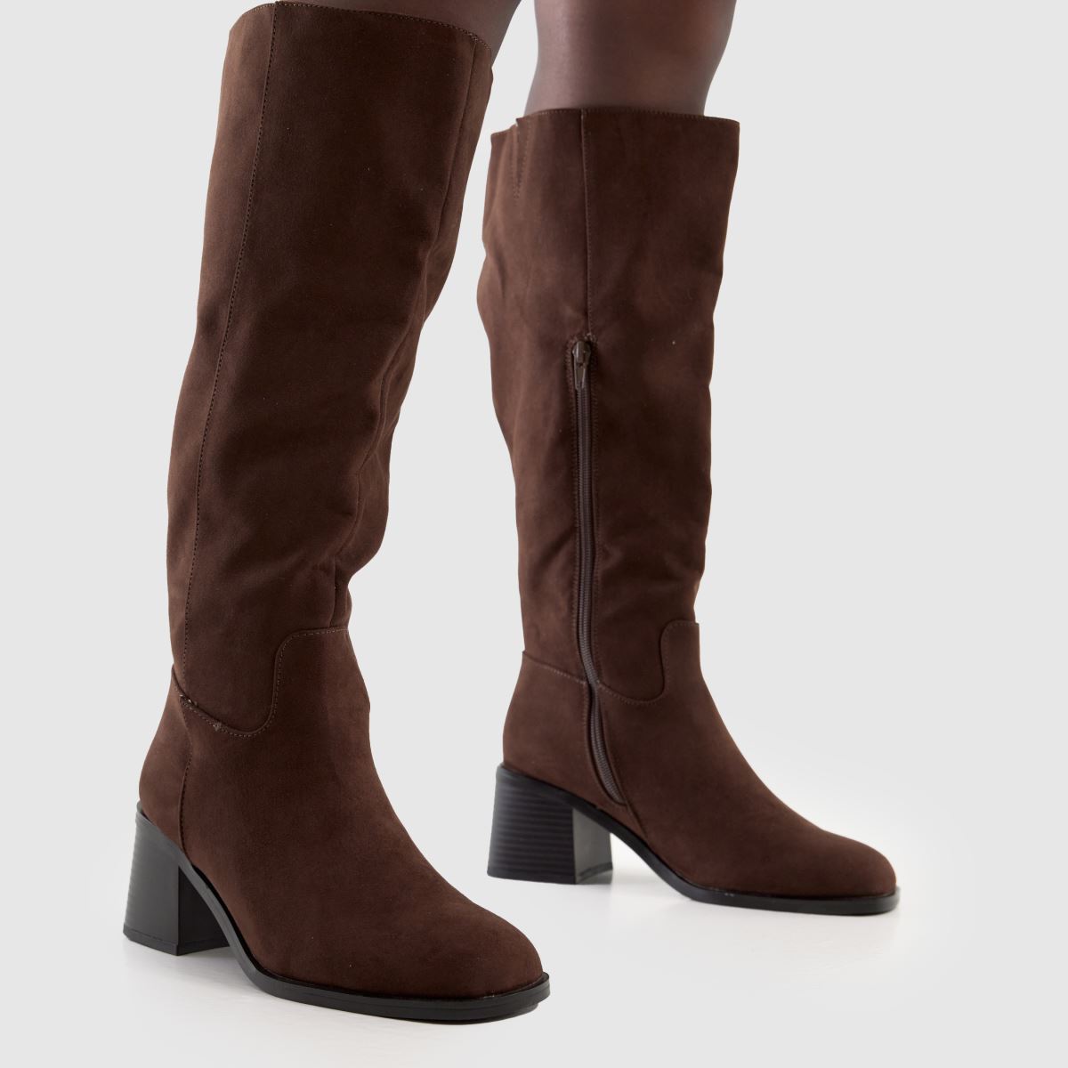 schuh  Wide Fit Dot Block Heel Knee High in Brown schuh  Wide Fit Dot Block Heel Knee High in Brown