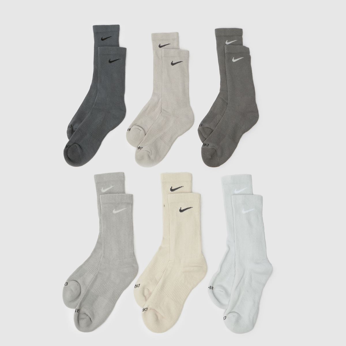 Nike  Everyday Crew Sock 6 Pack in Grey Multi Nike  Everyday Crew Sock 6 Pack in Grey Multi