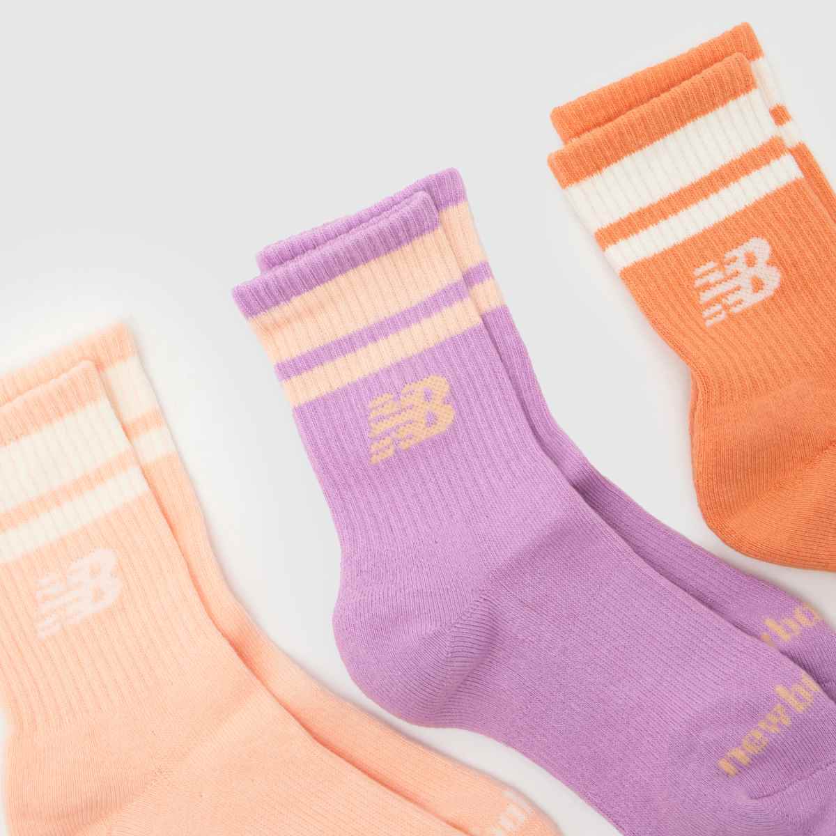 New Balance  Kids Stripe Midcalf Socks 3PK in Pink Multi New Balance  Kids Stripe Midcalf Socks 3PK in Pink Multi