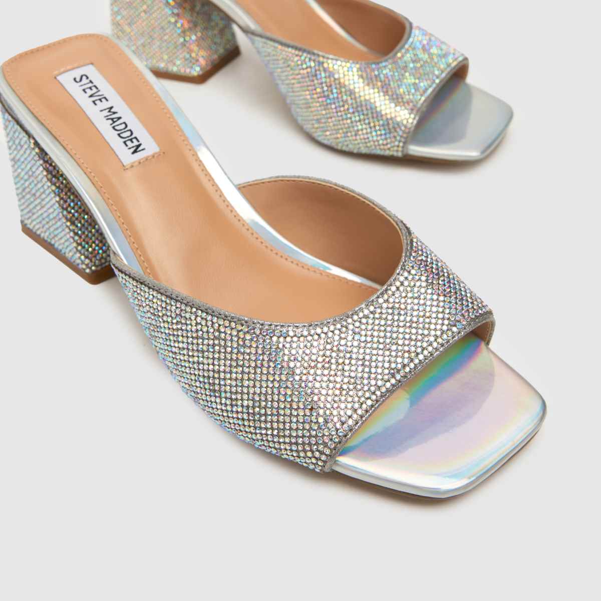 Steve Madden  Glowing Heeled Mules in Silver Steve Madden  Glowing Heeled Mules in Silver