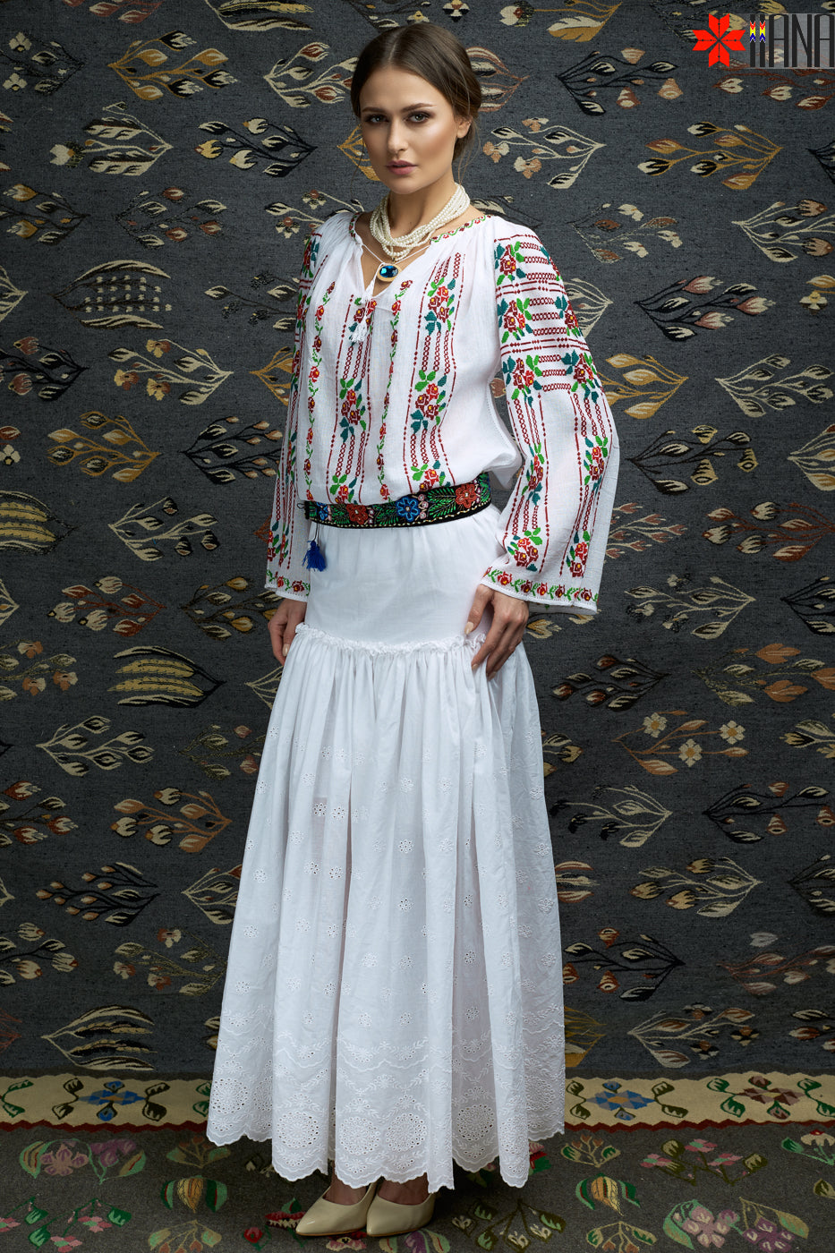 Ie Traditionala Romaneasca Maneca Lunga Cusuta Manual Motivul Buchet