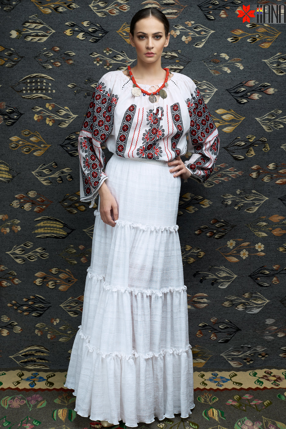 Ie Traditionala Romaneasca Maneca Lunga Cusuta Manual Motivul Roata Norocului