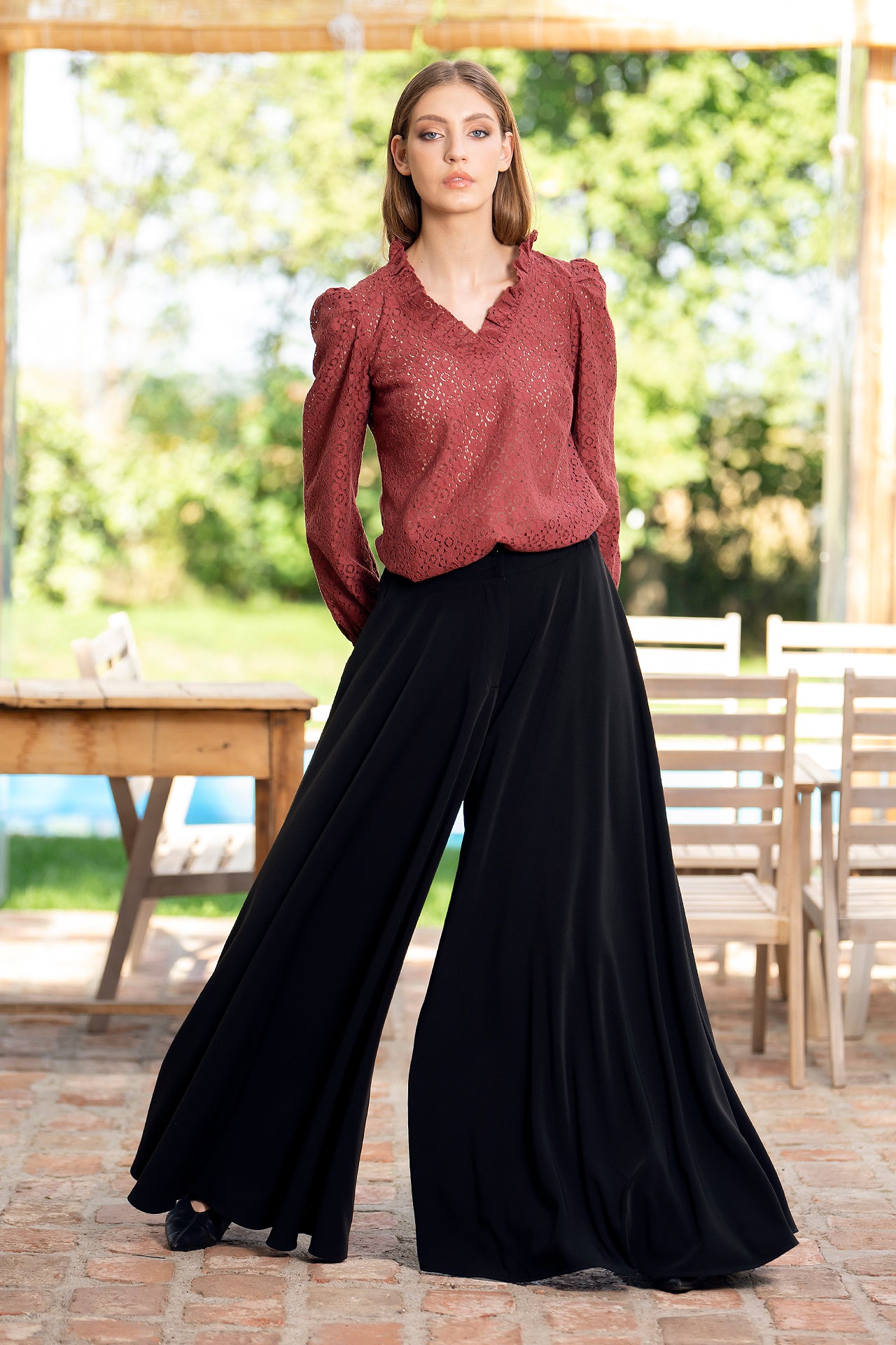 Bluza Caramizie Din Dantela De Bumbac Selina