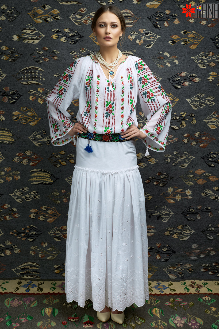 Ie Traditionala Romaneasca Maneca Lunga Cusuta Manual Motivul Buchet