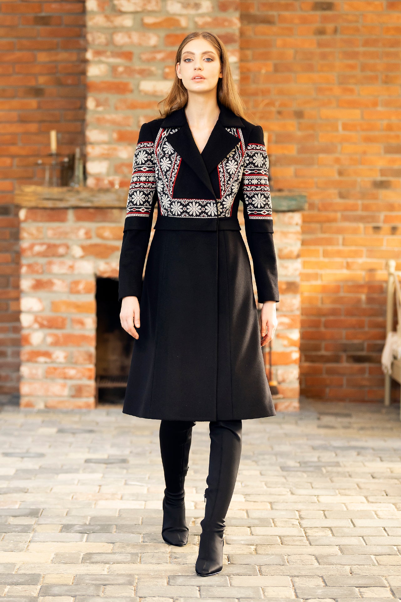 Pardesiu Midi Din Stofa De Lana Si Jacquard Tesut Ecaterina