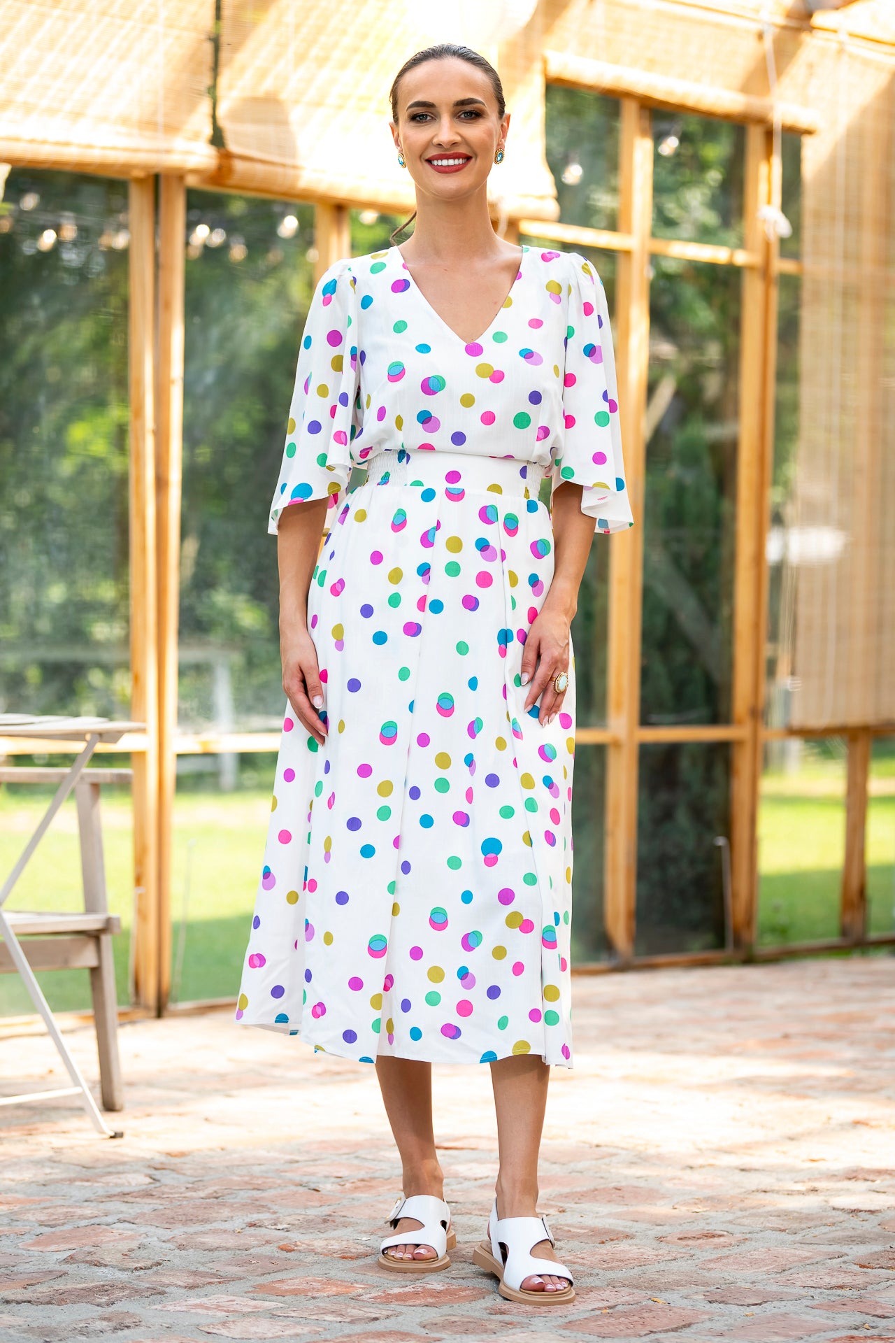 Rochia midi din viscoză cu buline Lia