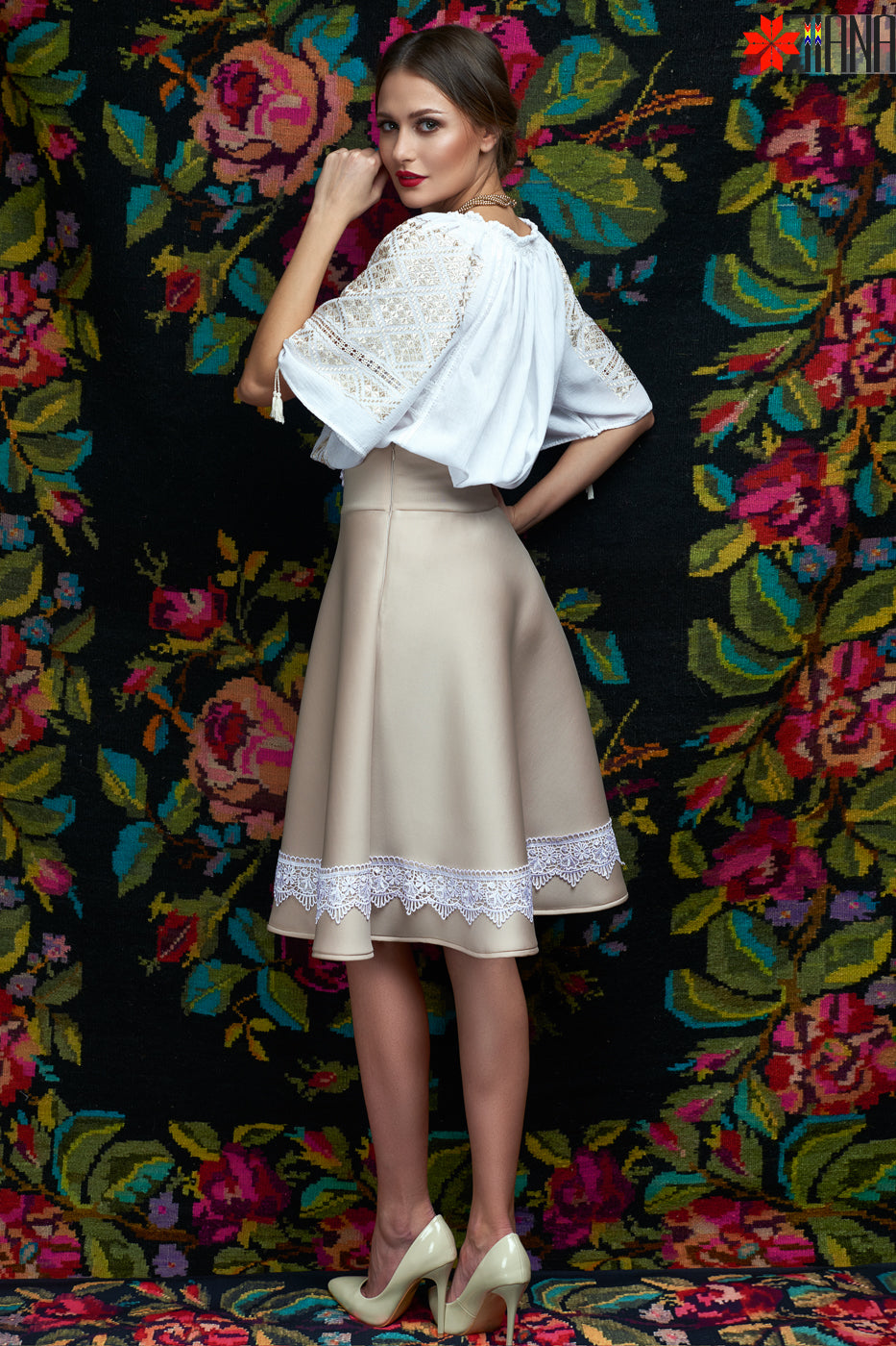 Ie Tradițională Românească Mânecă Scurtă Cusută Manual Motivul Altiță Aurie