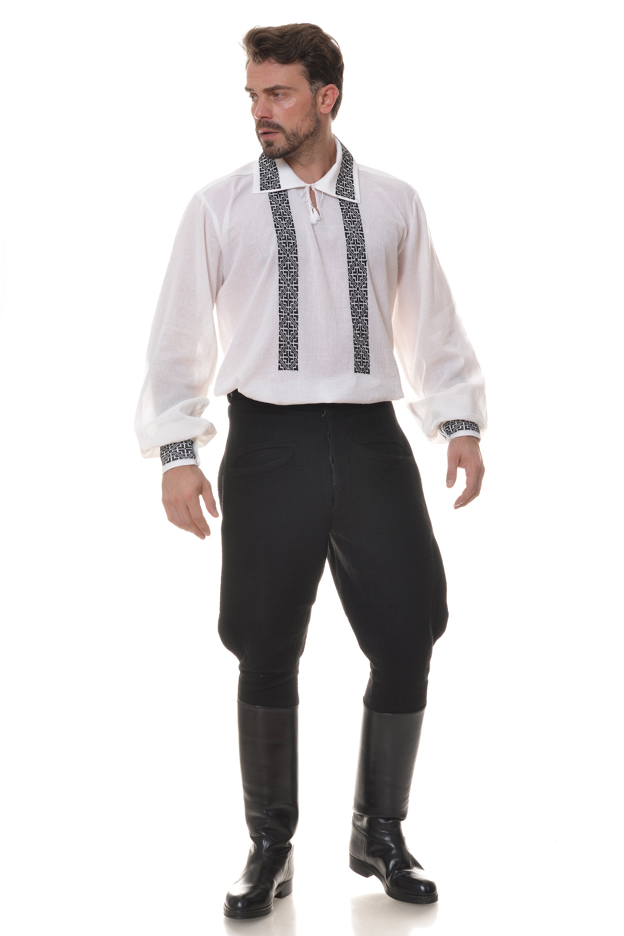 Camasa Barbateasca Traditionala Romaneasca cu Maneca Lunga Motivul Pamant