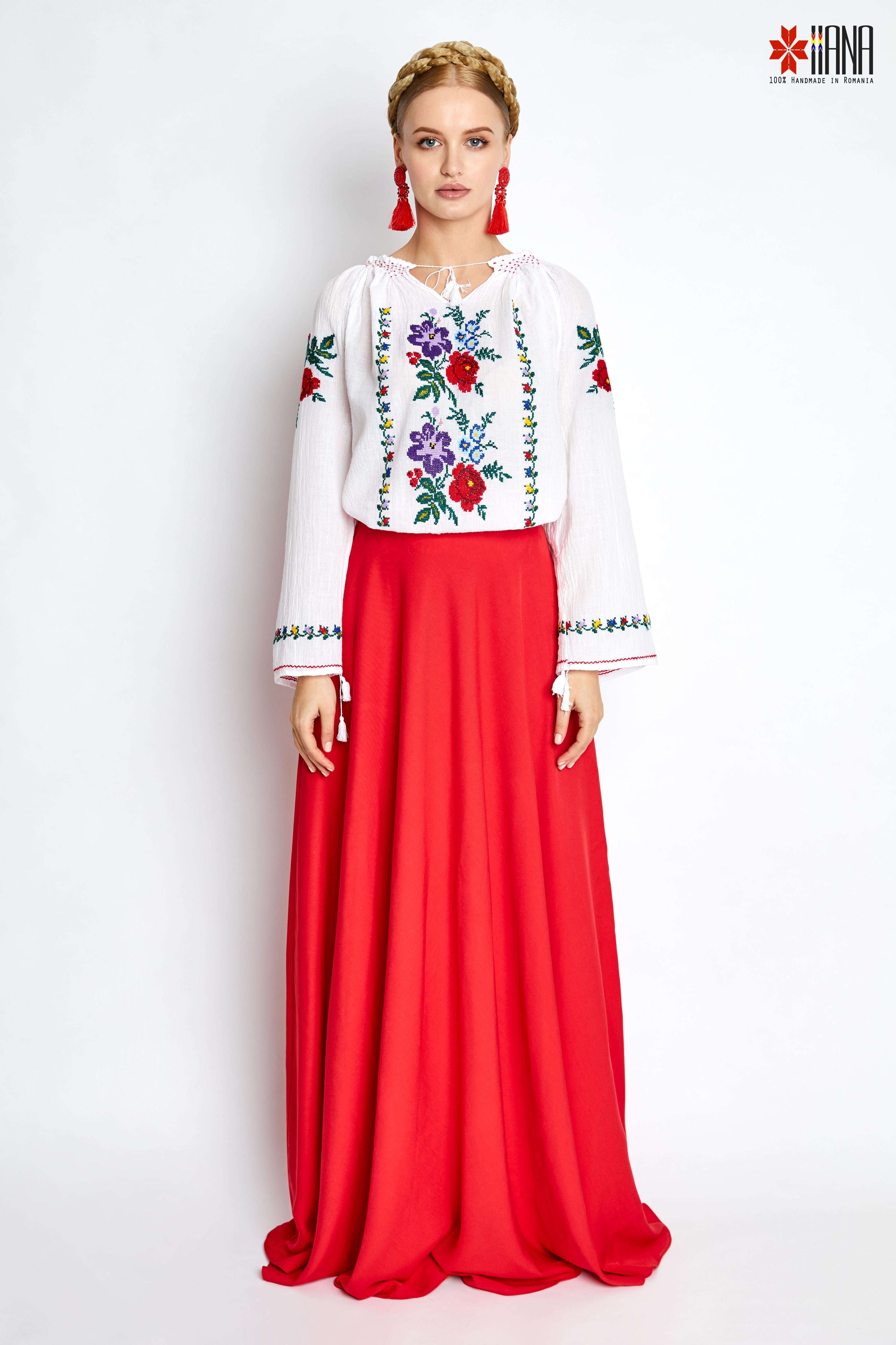 Ie Traditionala Romaneasca Maneca Lunga Motivul Inflorata cu Altita