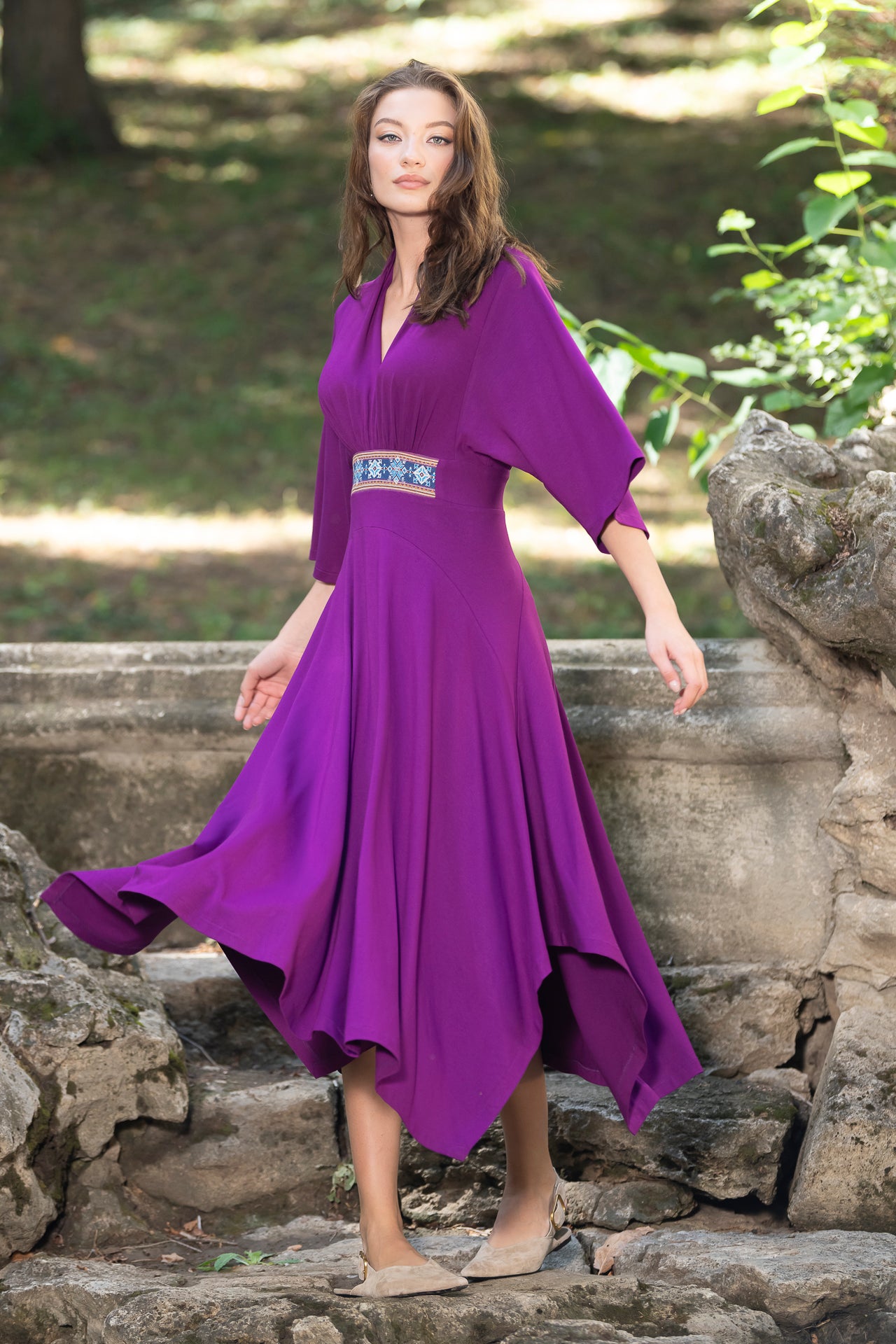 Rochia mov royal din jerseu