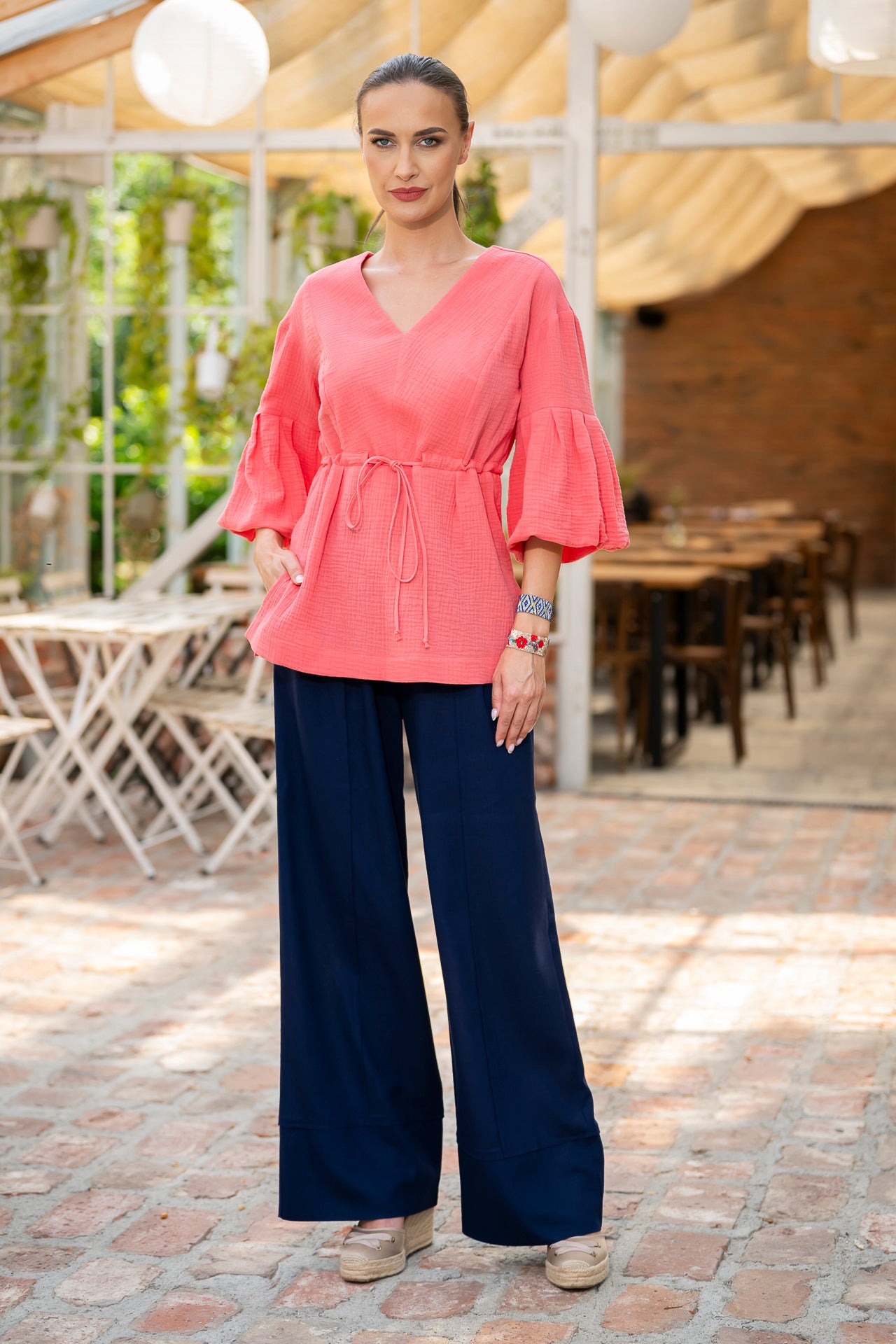 Bluza portocalie din muselină de bumbac