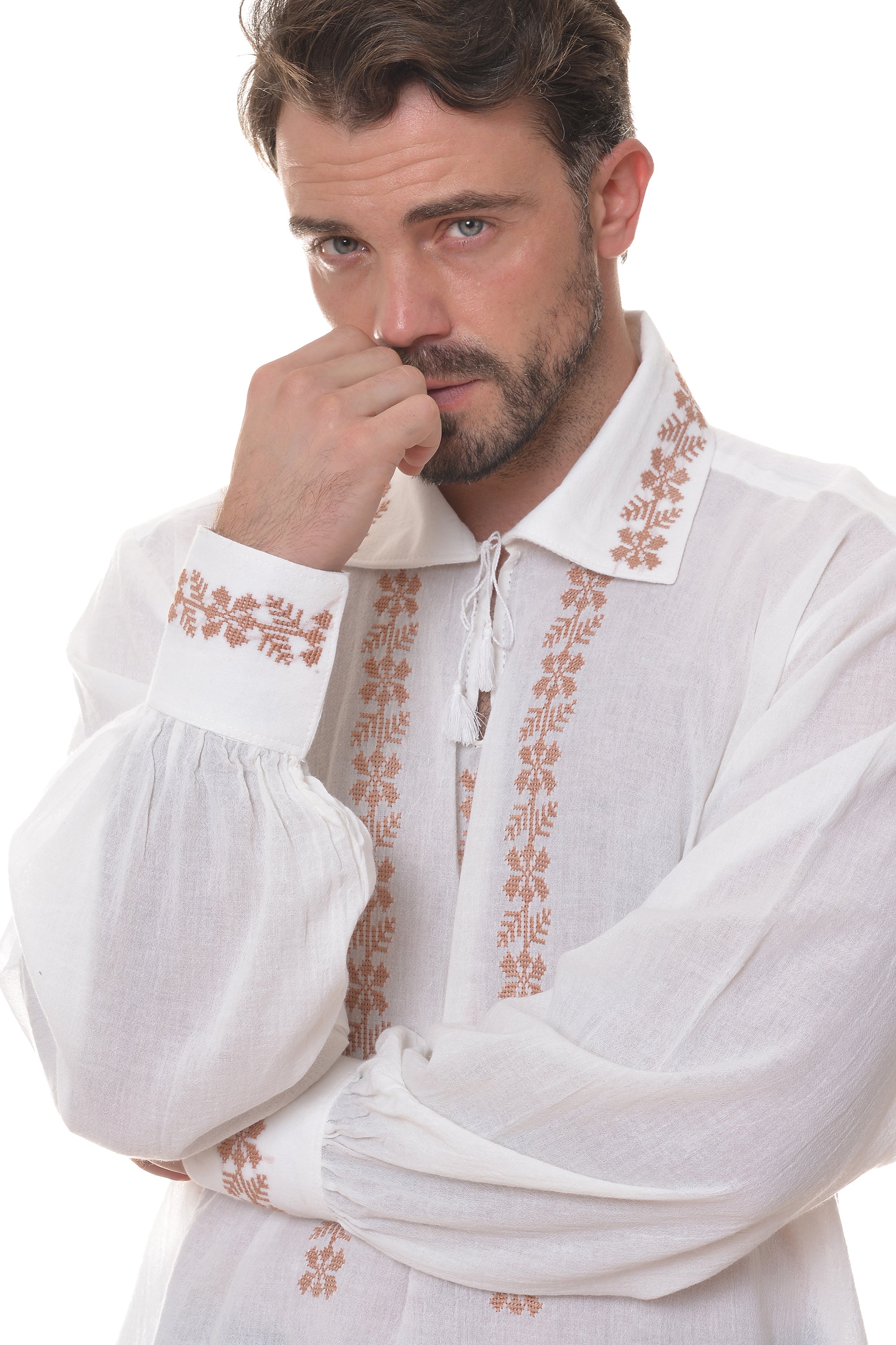 Camasa Barbateasca Romaneasca cu Maneca Lunga Motiv Toamna