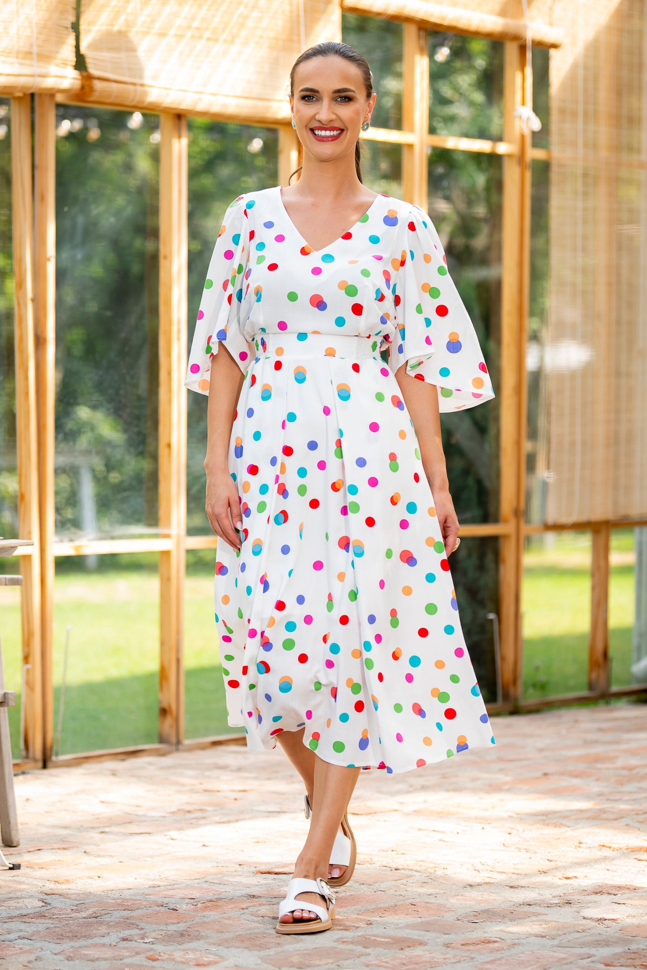 Rochia midi din viscoză cu buline Leti