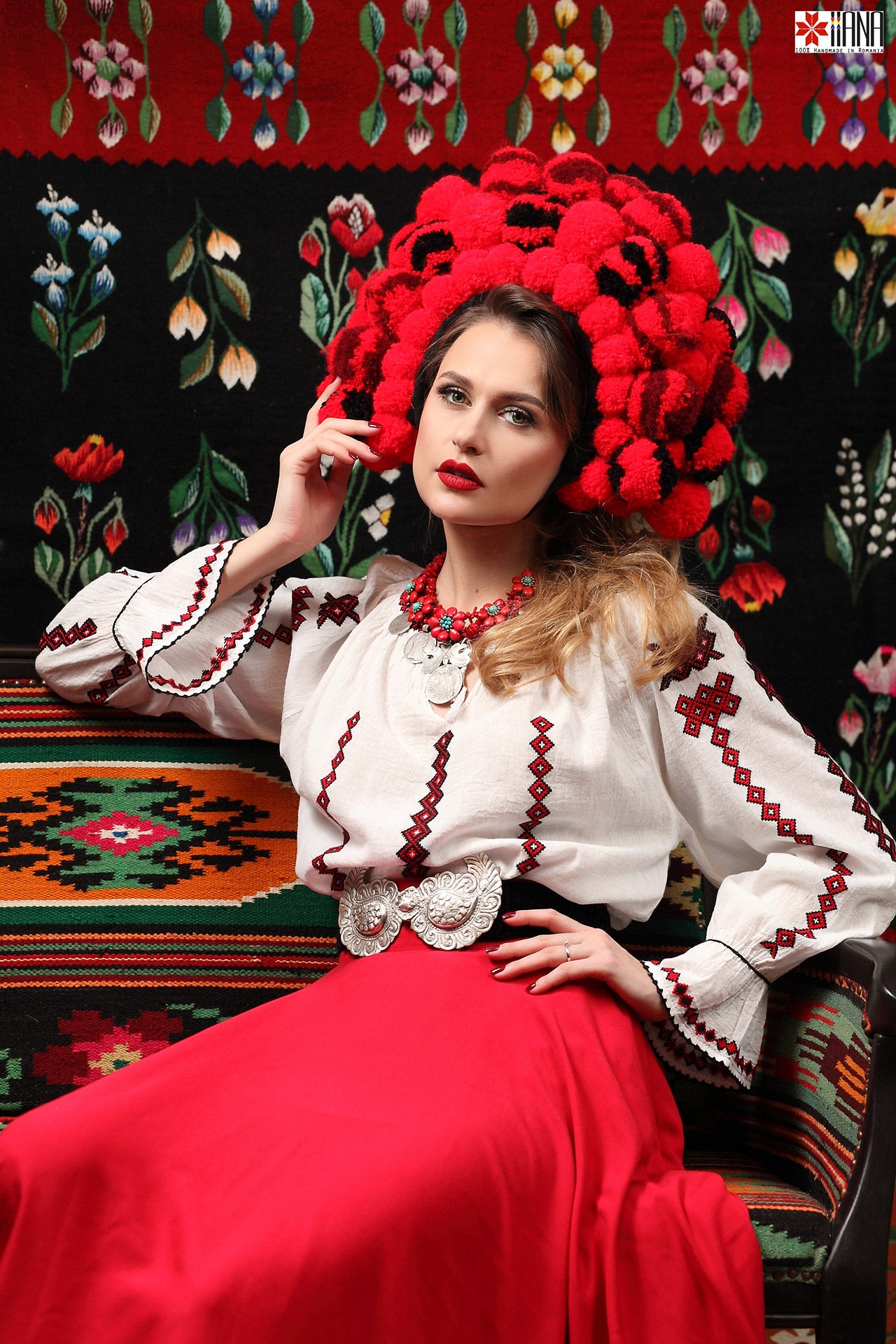 Ie Traditionala Romaneasca Maneca Lunga Motivul Romb Negru