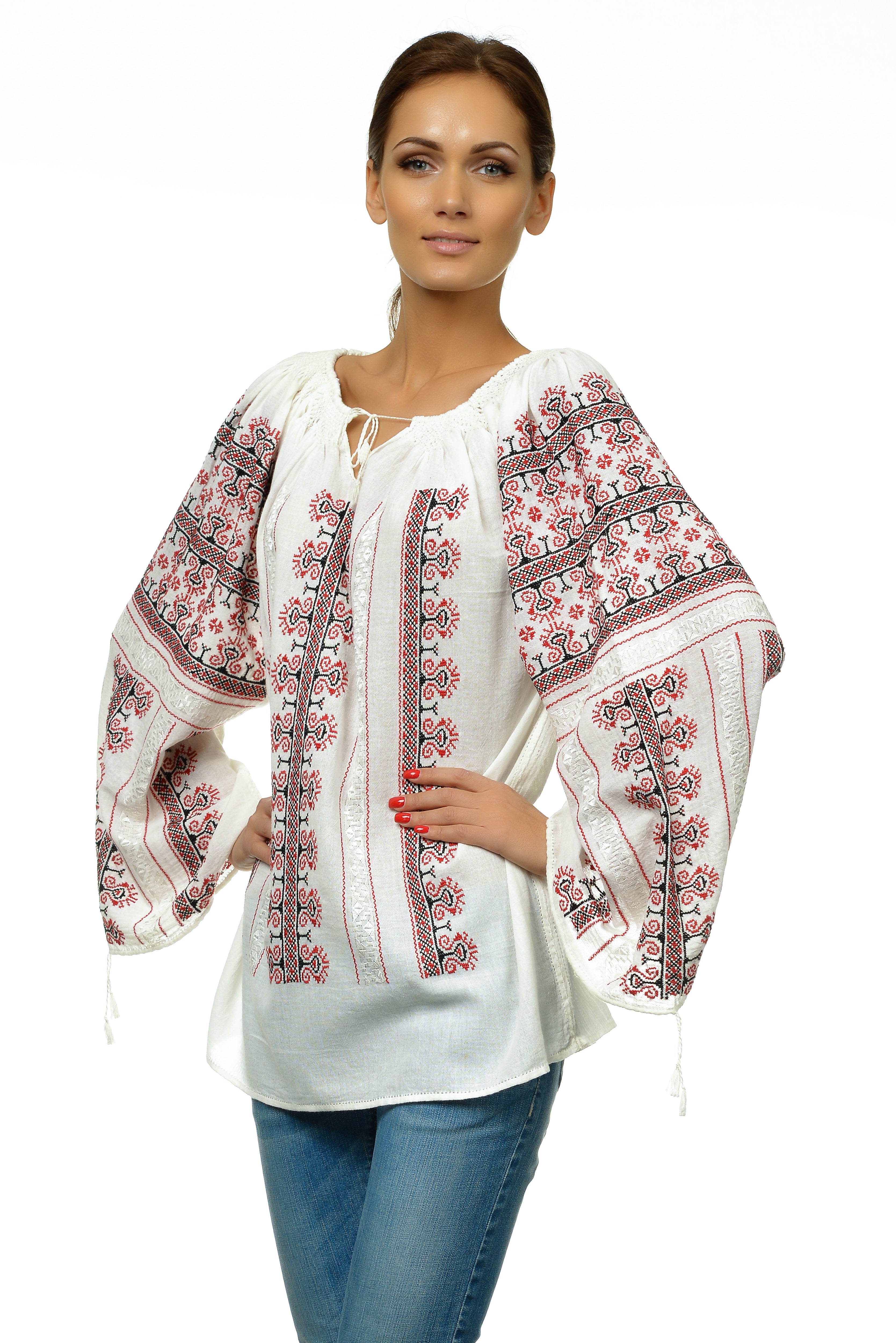 Ie Traditionala Romaneasca Maneca Lunga Motivul Coarnele Berbecului