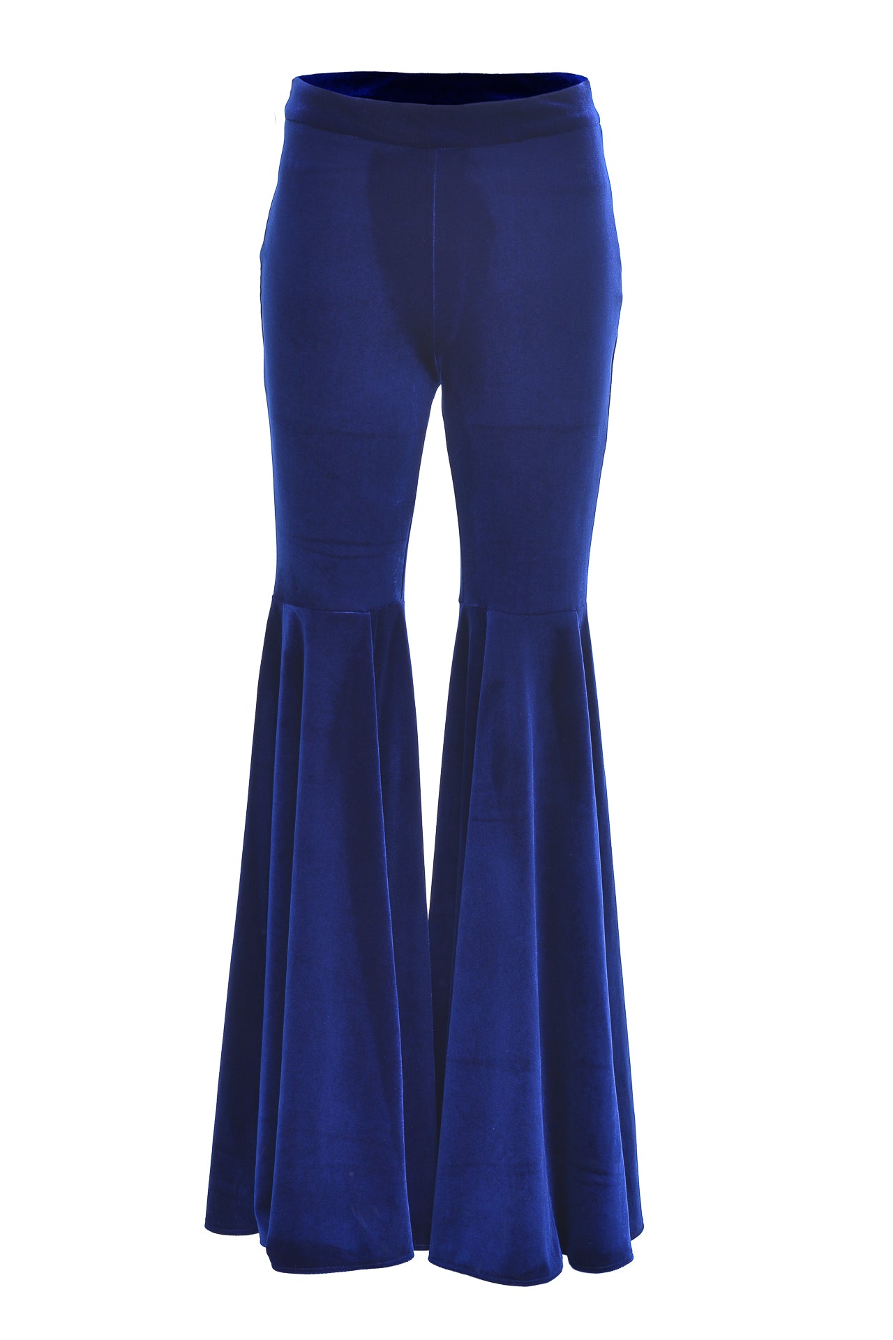 Pantaloni albastru royal din catifea evazati