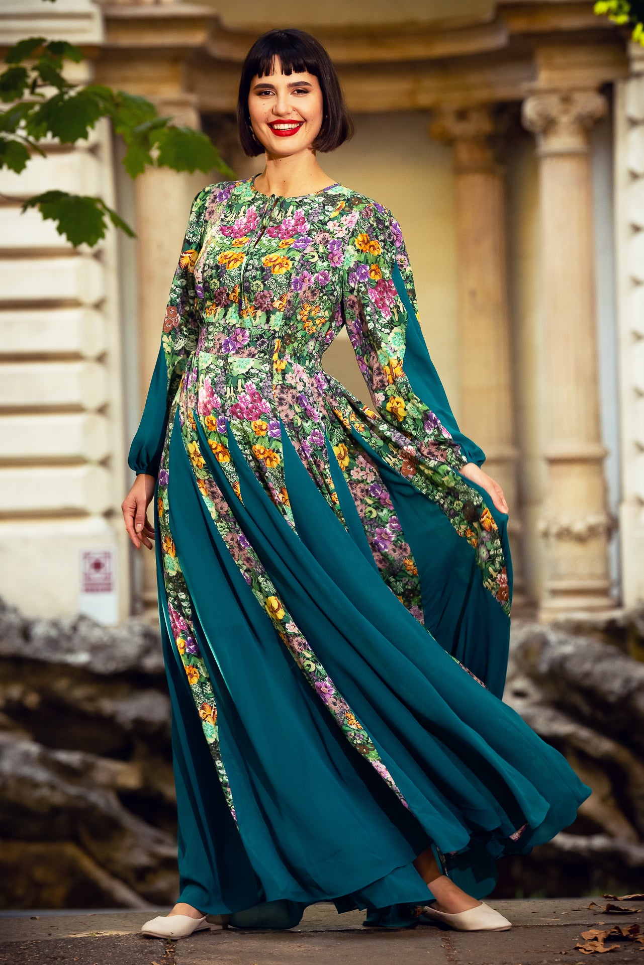 Rochie Statuara Verde cu Flori