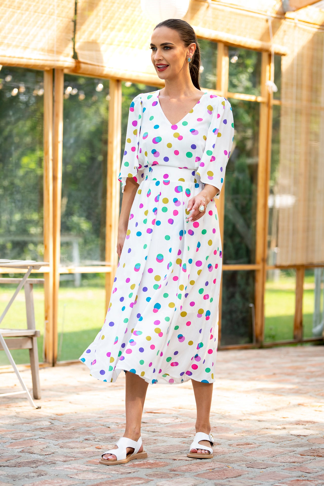 Rochia midi din viscoză cu buline Lia