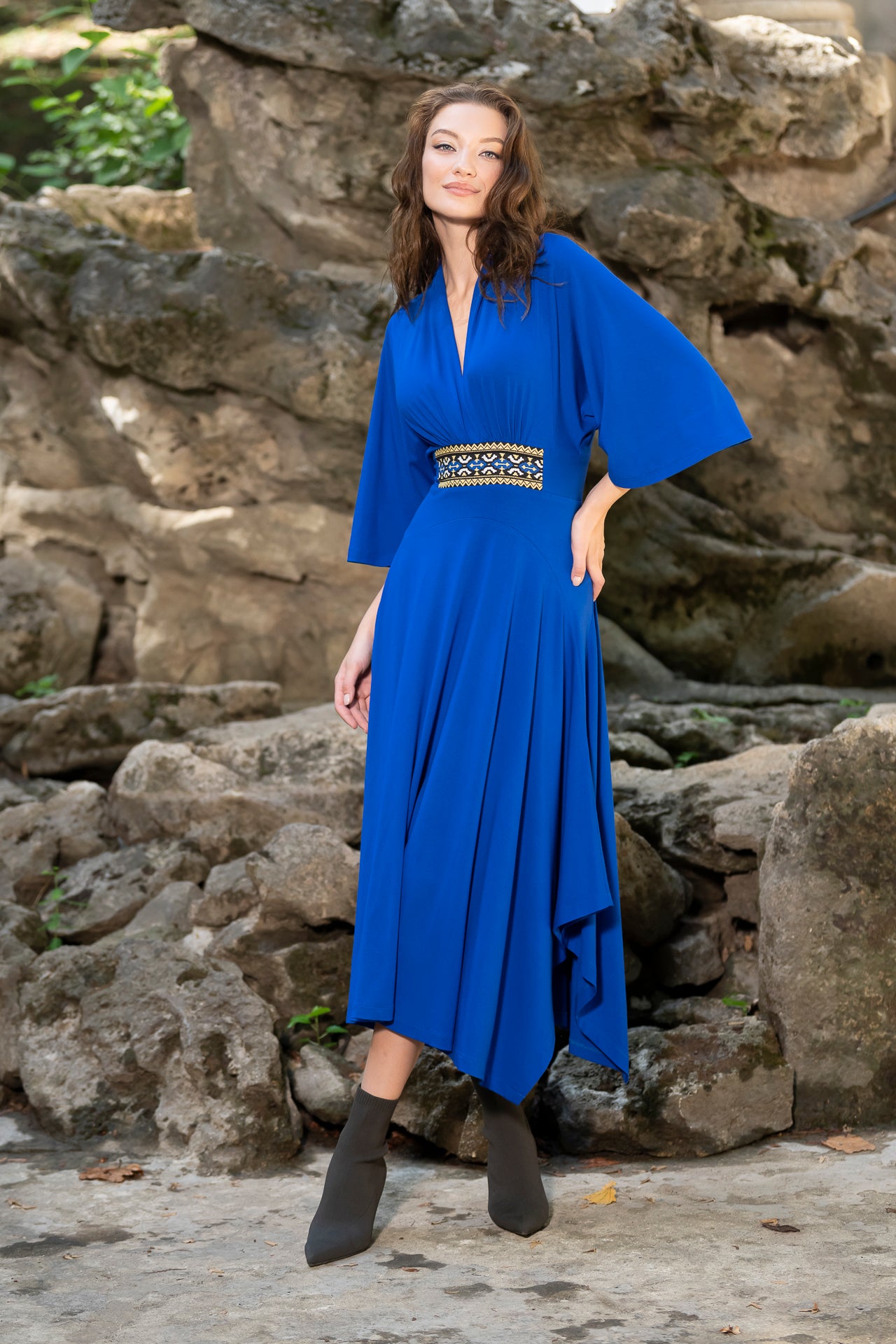 Rochia albastru royal din jerseu