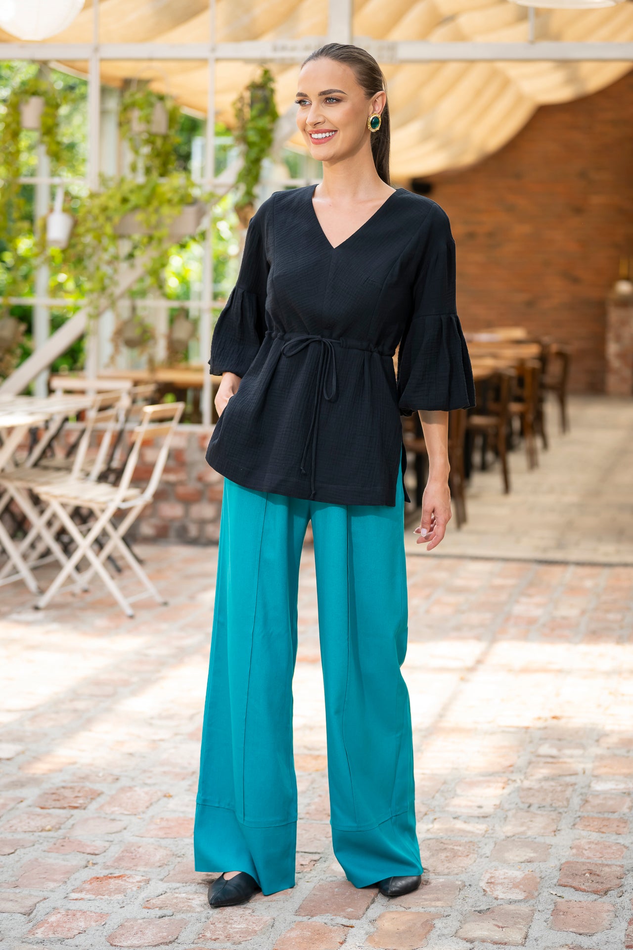 Bluza neagră din muselină de bumbac