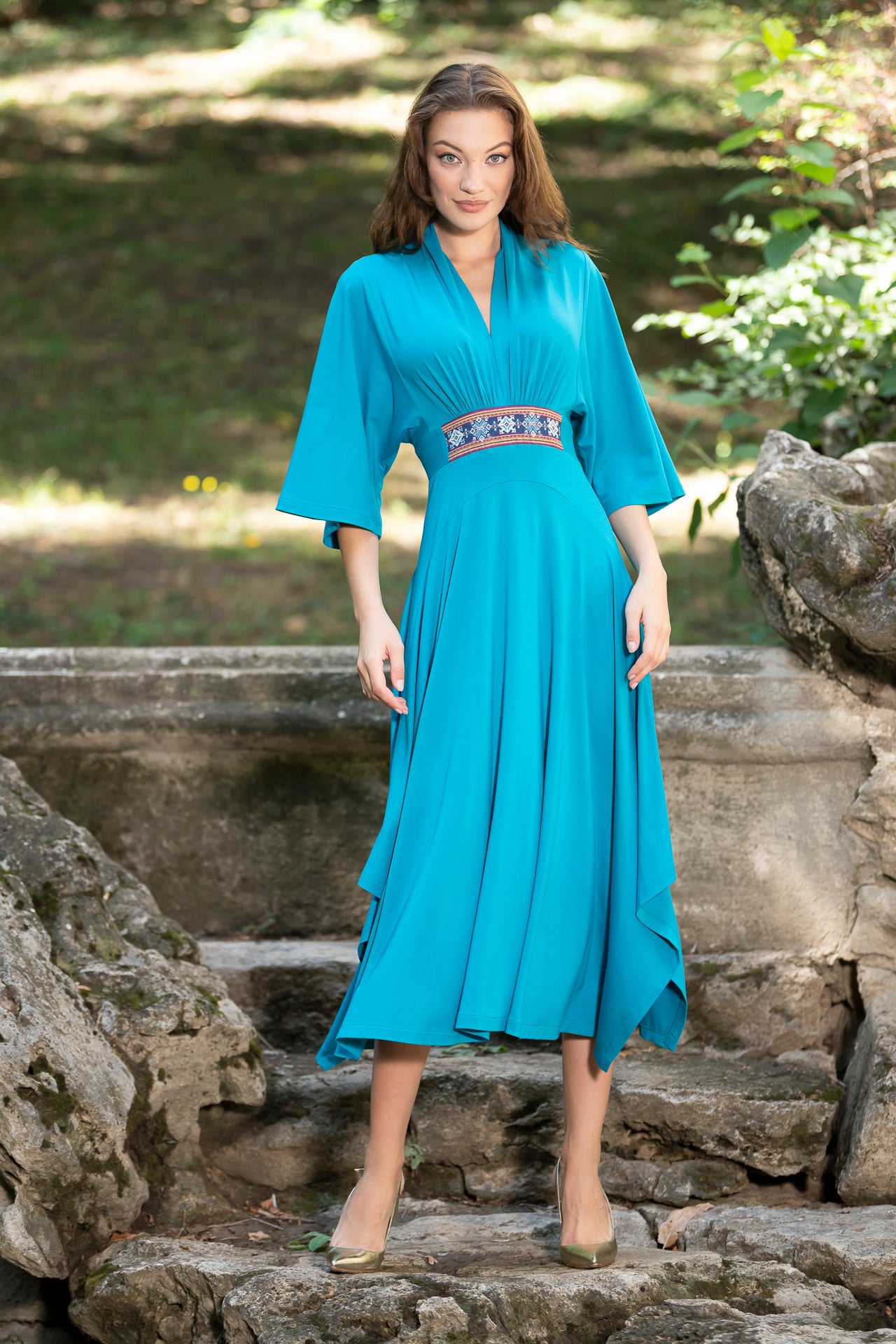 Rochia turcoaz din jerseu