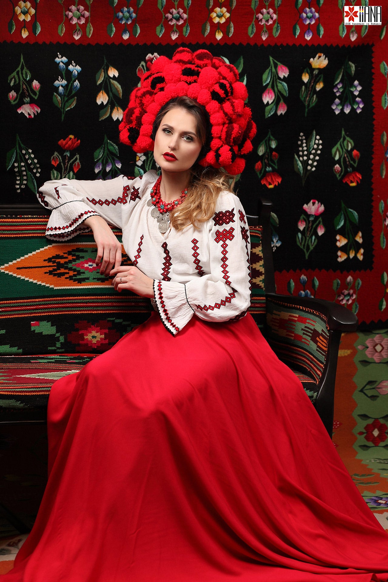 Ie Traditionala Romaneasca Maneca Lunga Motivul Romb Negru