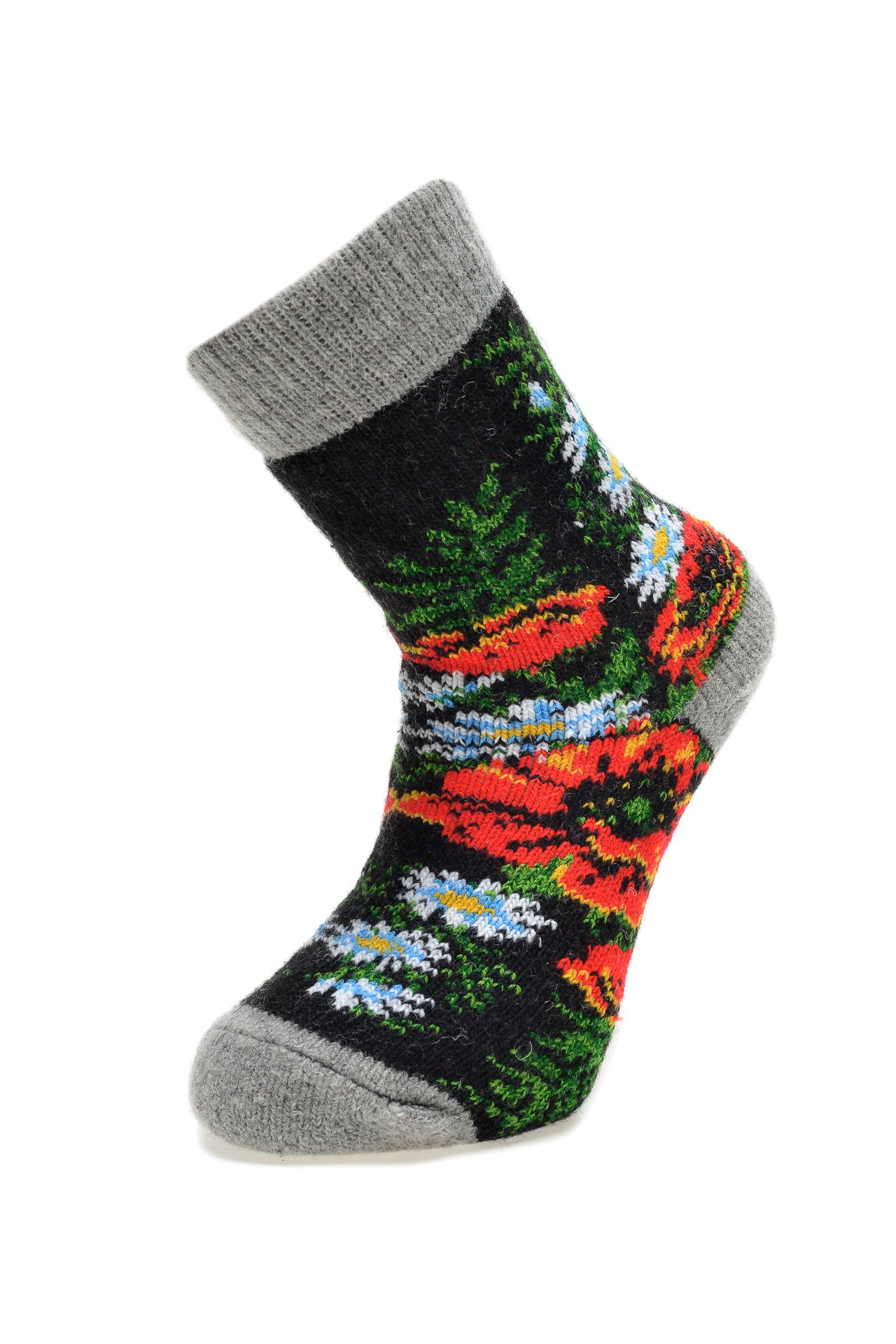 Sosete Negre din Lana cu Flori Multicolore