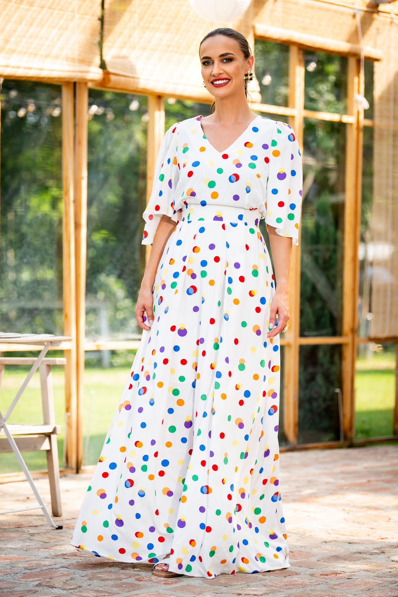 Rochia lungă din viscoză cu buline Liana