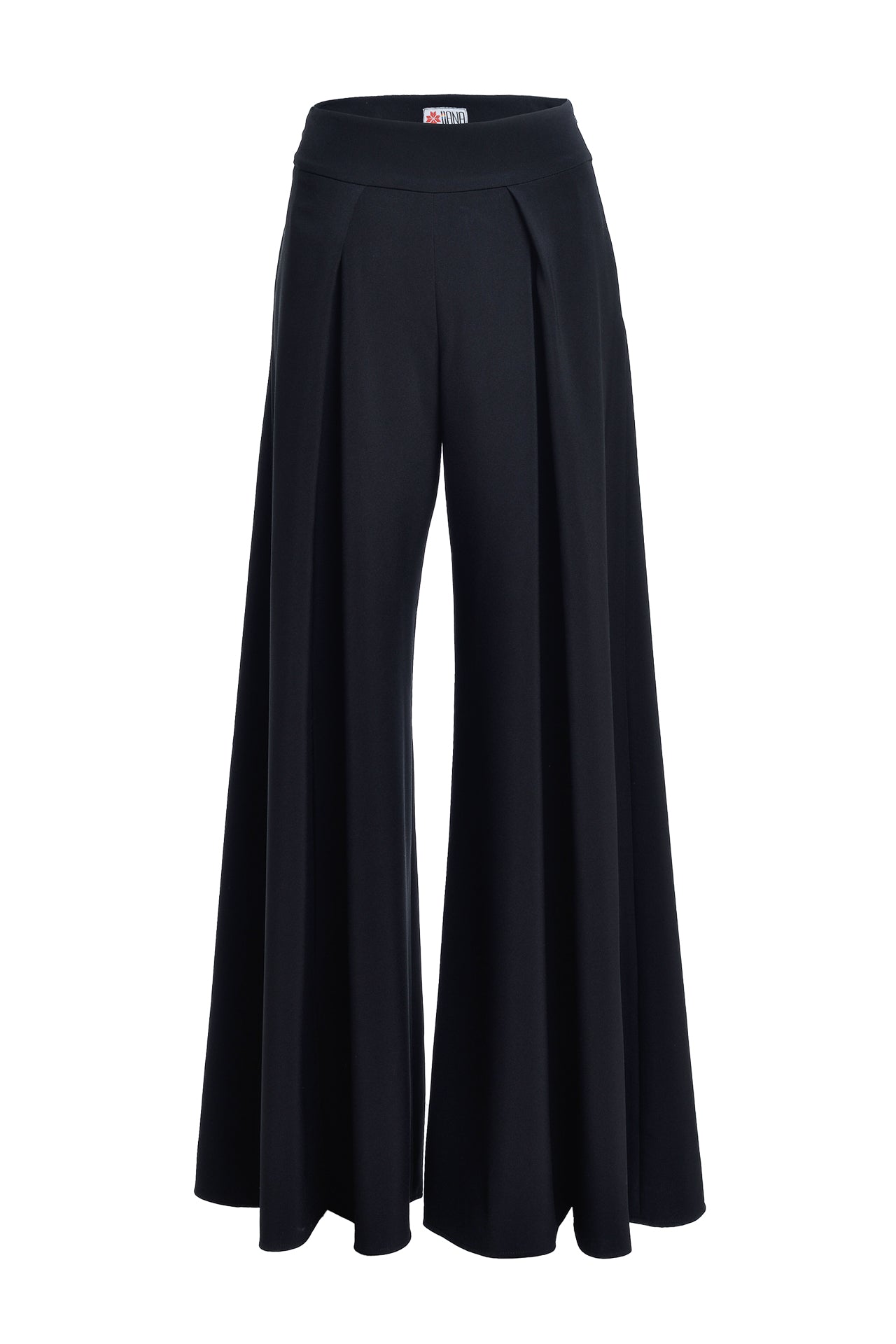 Pantaloni Lungi din Stofa Neagra cu Croiala Ampla si Slituri Frontale