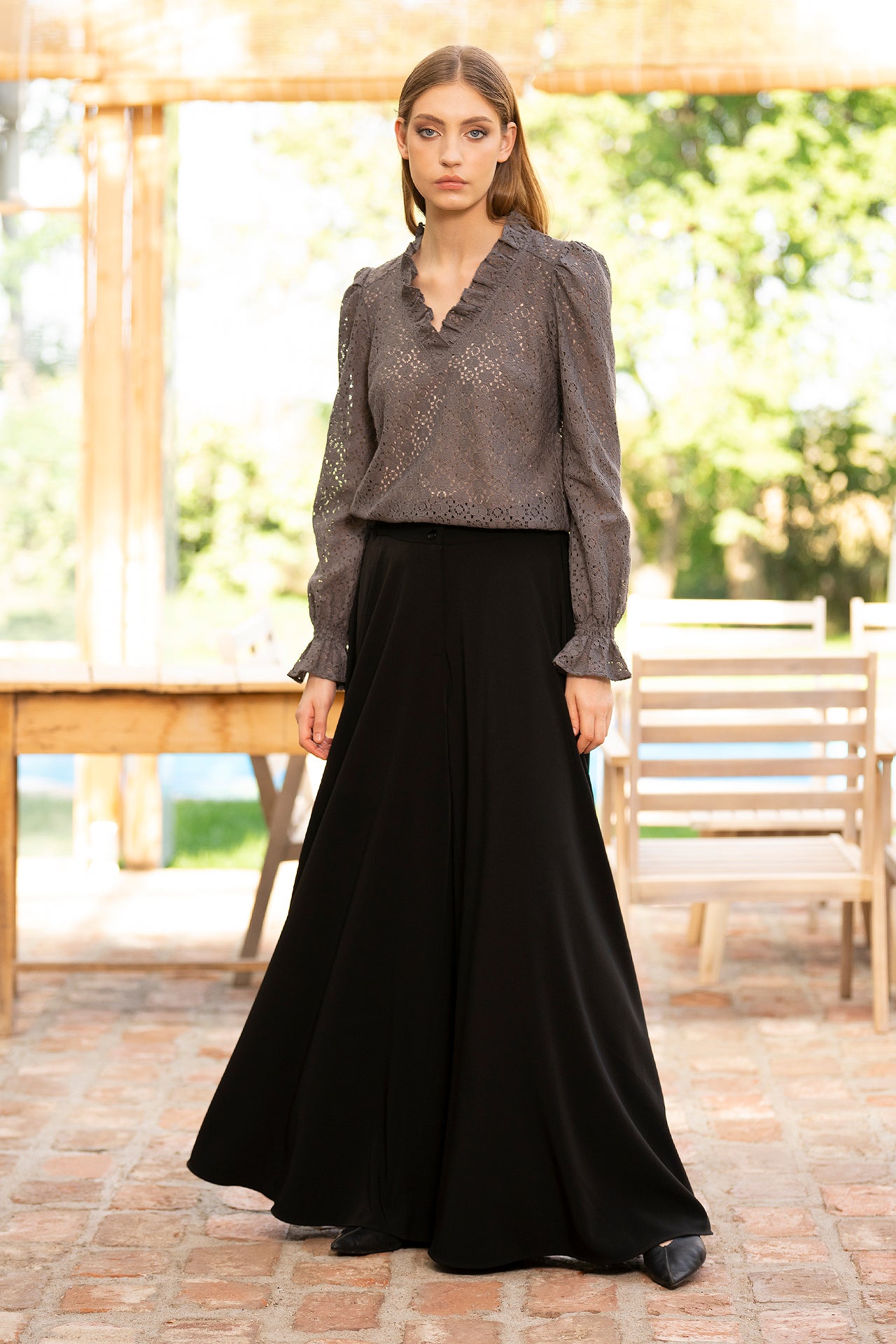 Bluza Gri Antracit Din Dantela De Bumbac Nina