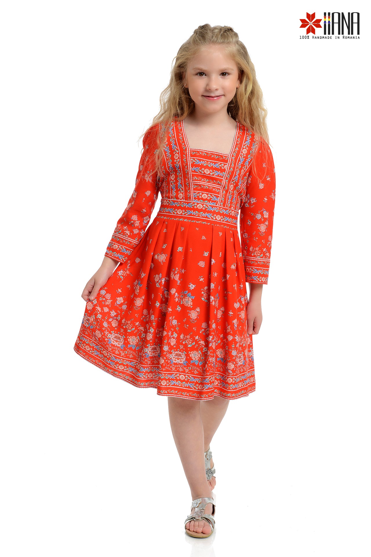 Rochita traditionala fetite Rosie Zora cu motive populare florare 8-15 ani