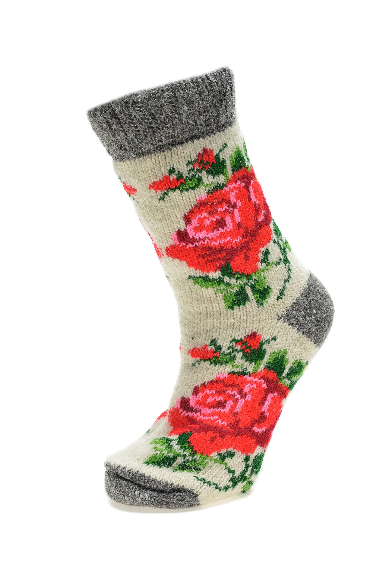 Sosete Nature din Lana cu Trandafiri