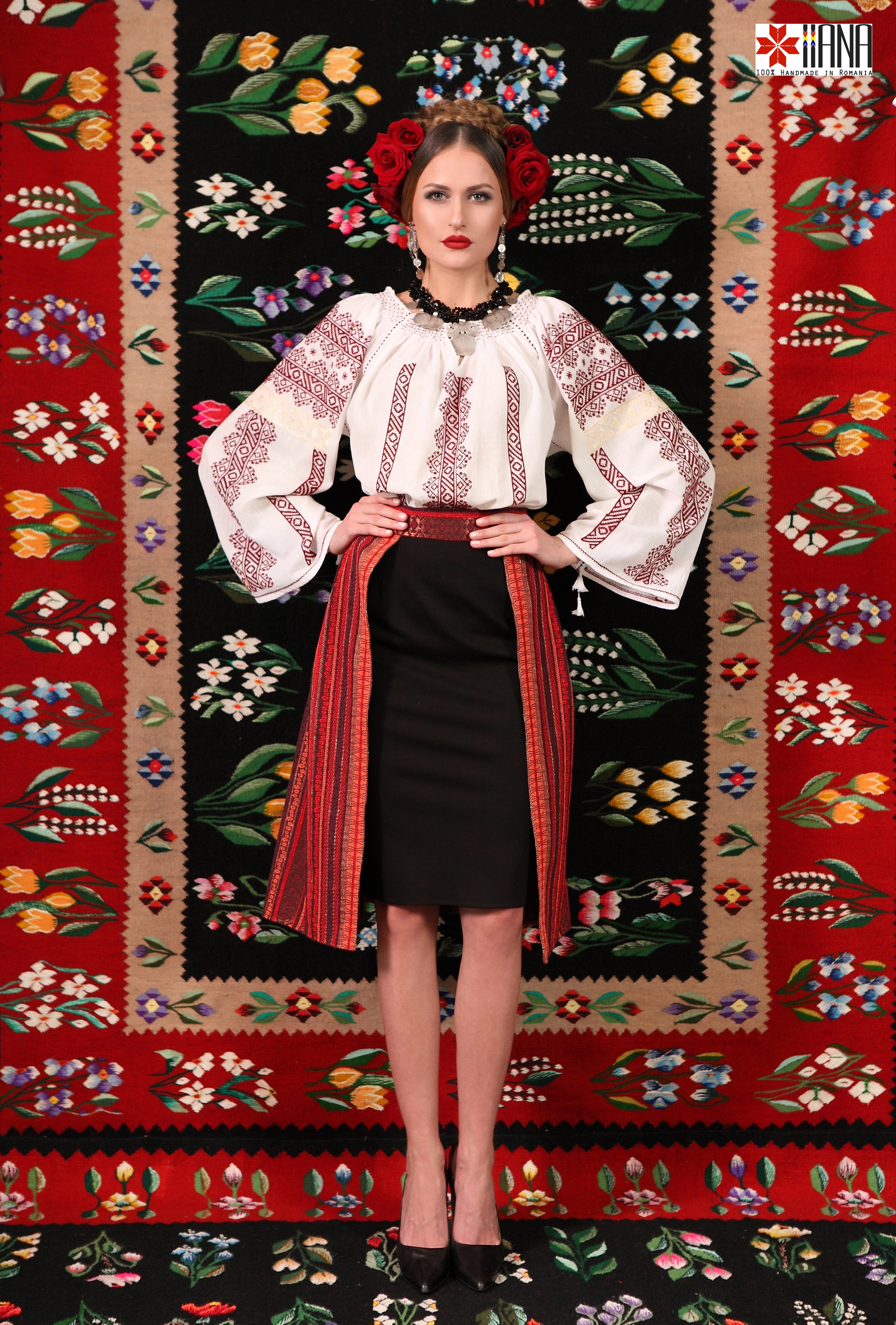 Ie Traditionala Romaneasca Maneca Lunga Cusuta Manual Motivul Columna