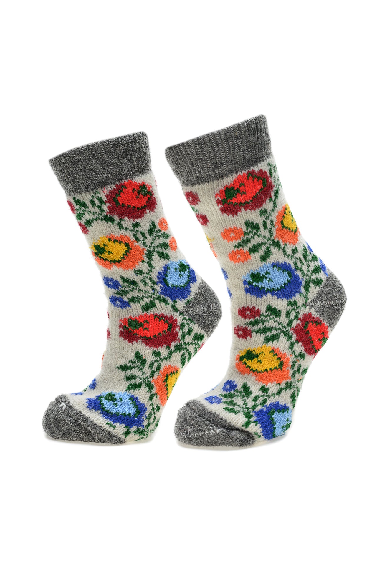 Sosete Nature din Lana cu Flori Multicolore