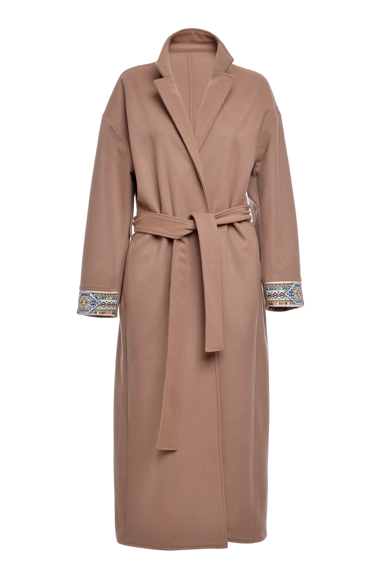 Palton Lung Din Stofa de Lana Si Casmir Bej