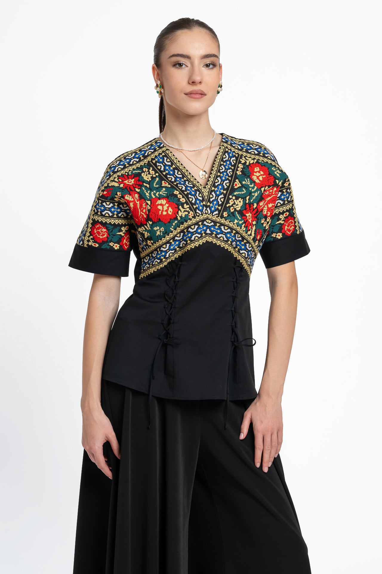 Bluză kimono Zen cu jacquard etnic țesut