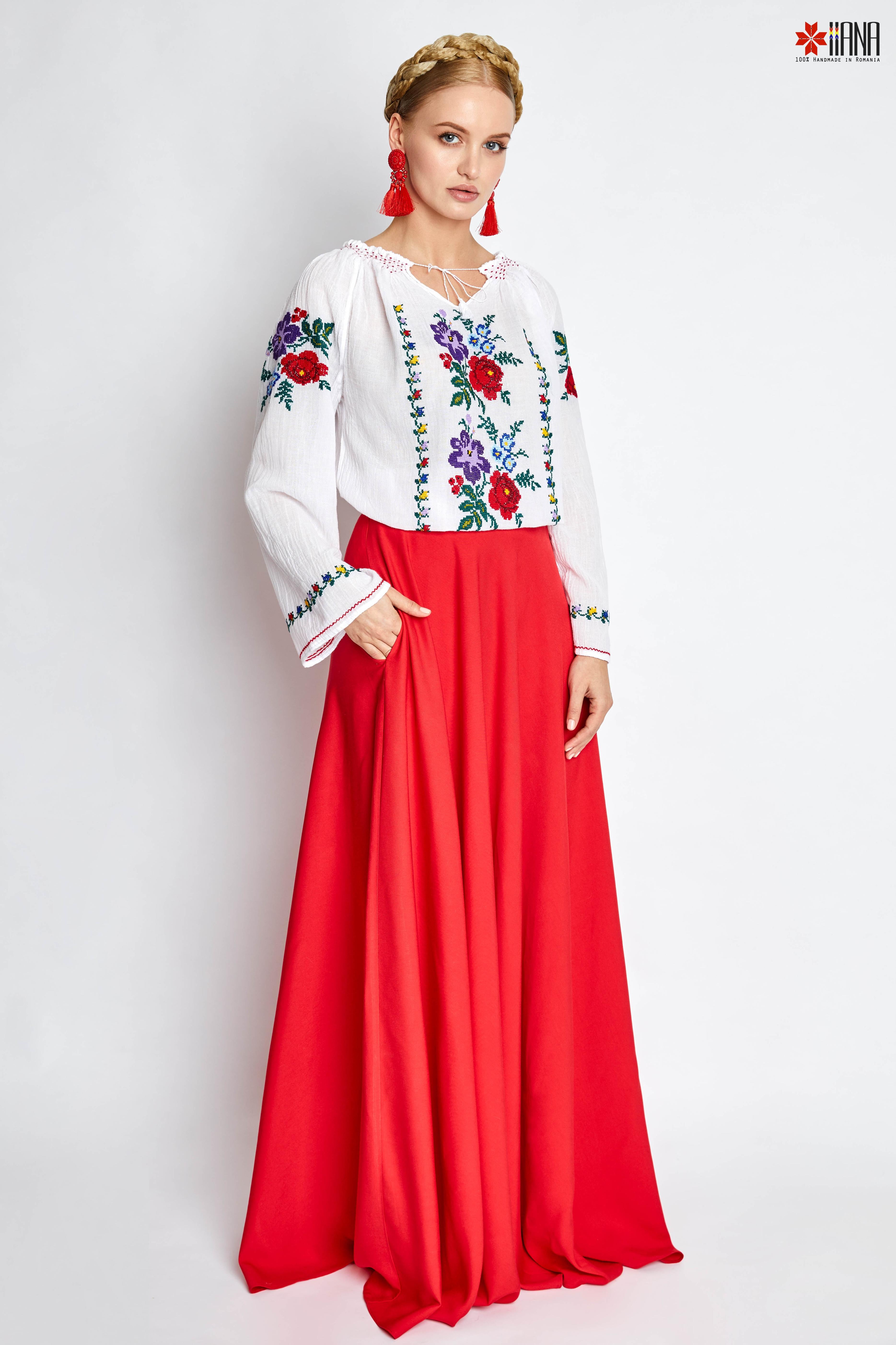 Ie Traditionala Romaneasca Maneca Lunga Motivul Inflorata cu Altita