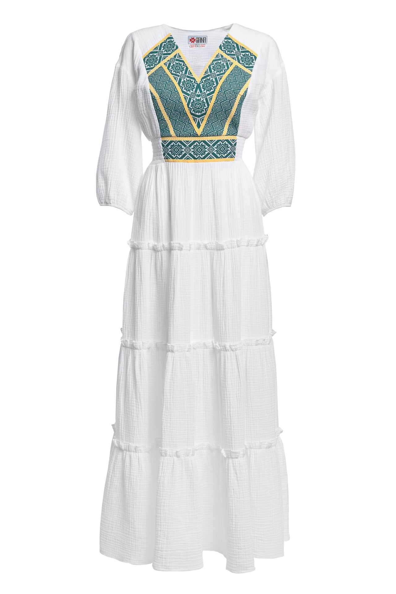 Rochia albă din pânză topită cu jacquard țesut Viviana