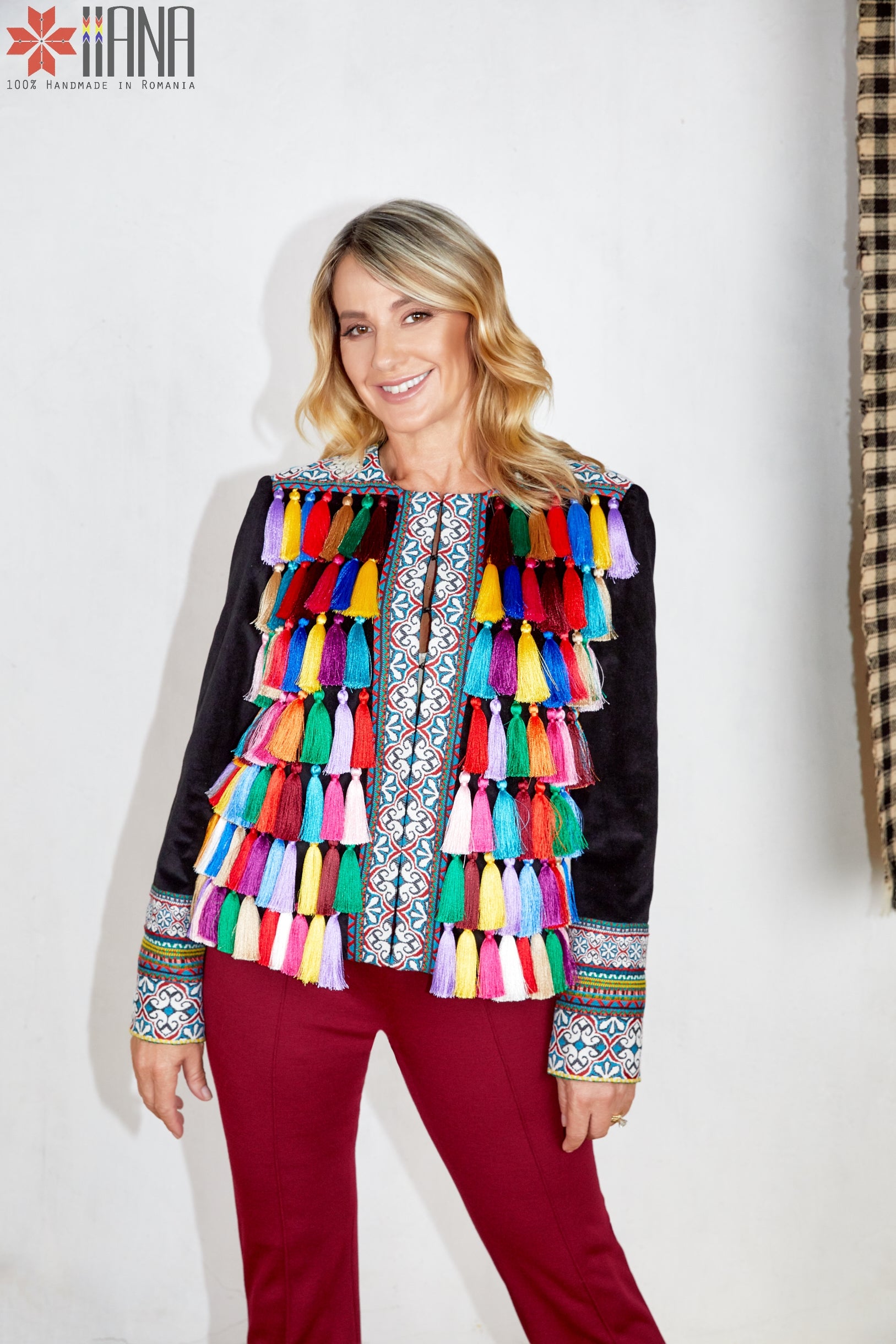 Sacou de Bistrita Dama Tesut cu Motive Etnice Romanesti