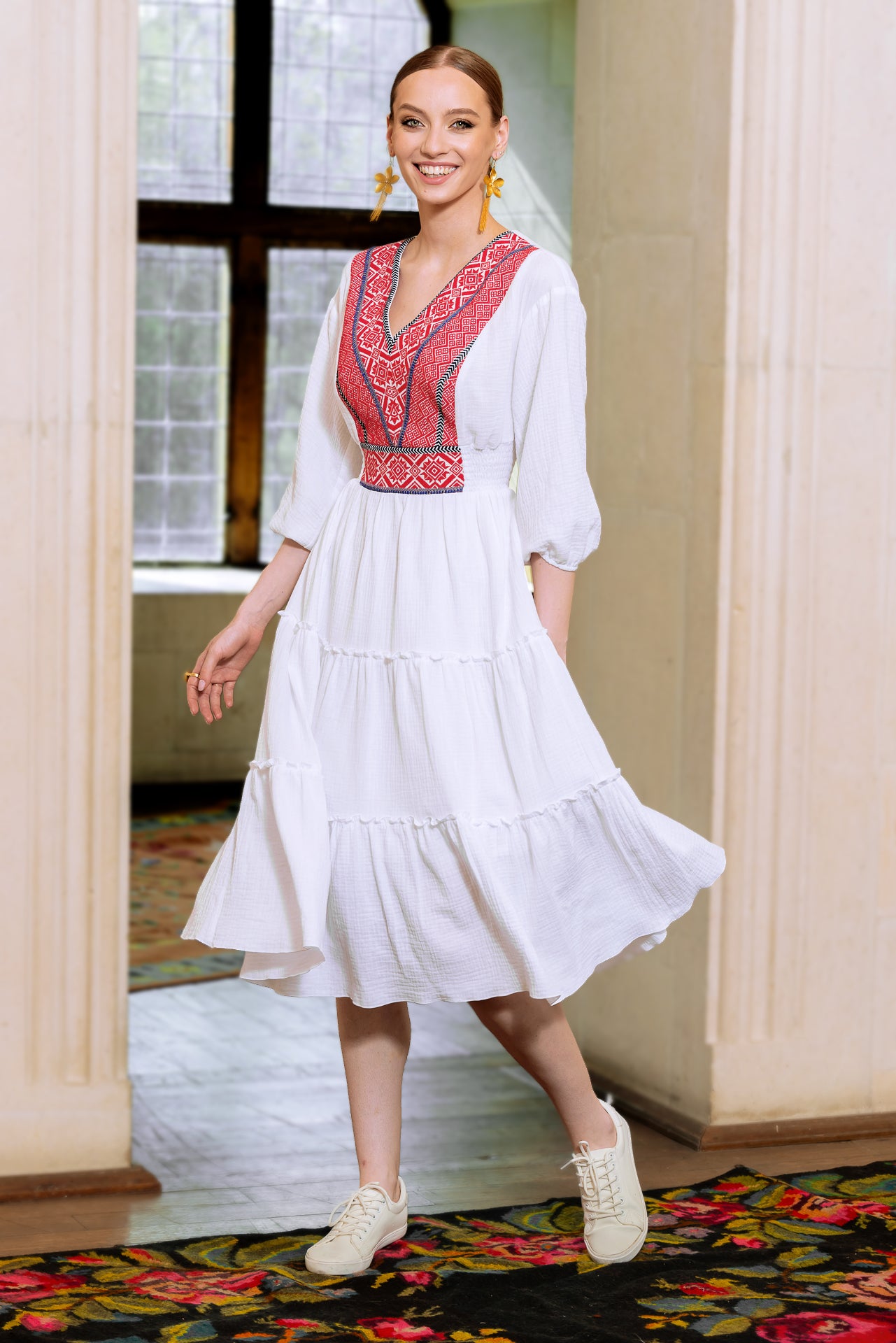 Rochia Euforia cu jacquard tesut rosu