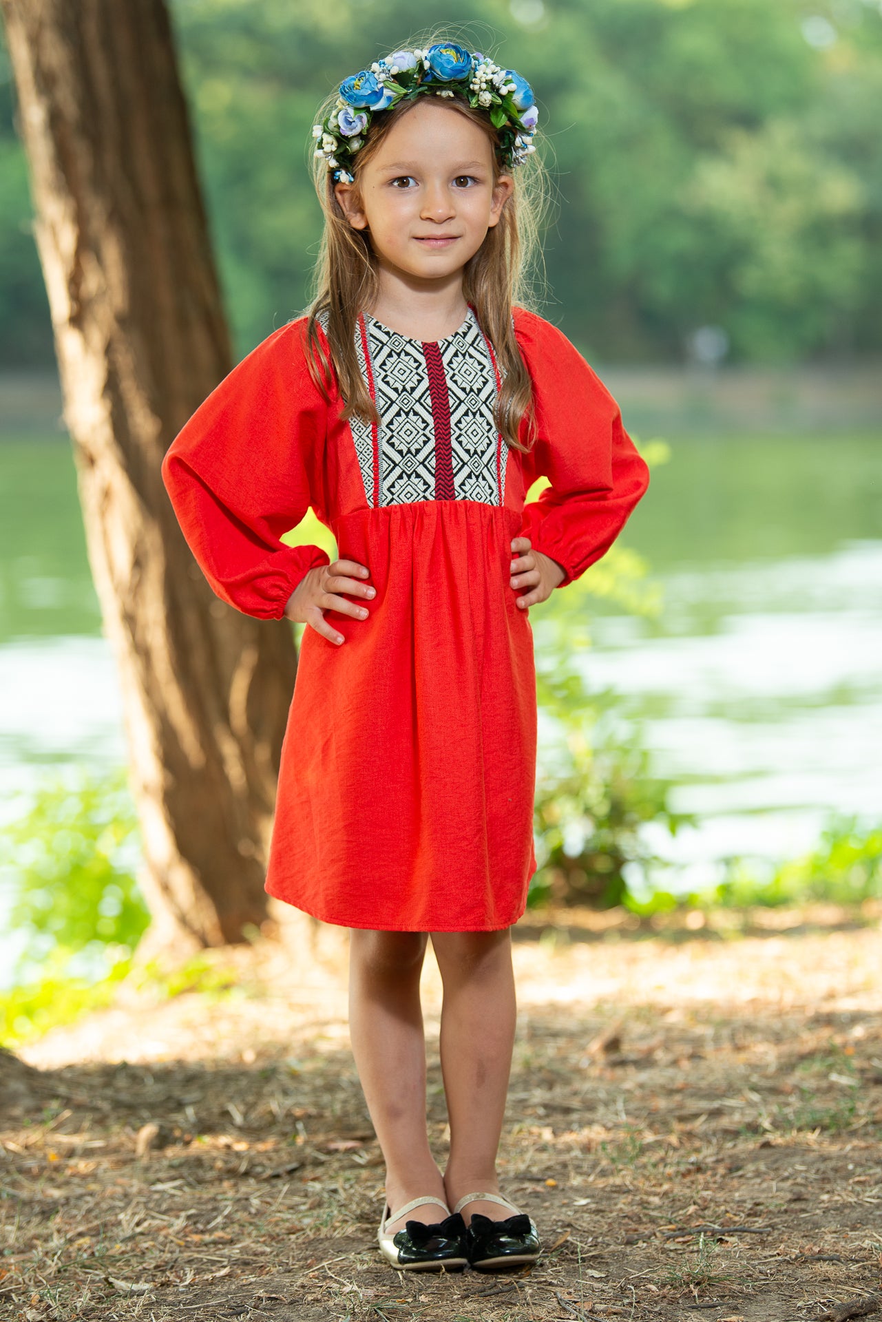 Rochita traditionala fetite rosie Olimpia 9 luni - 7 ani