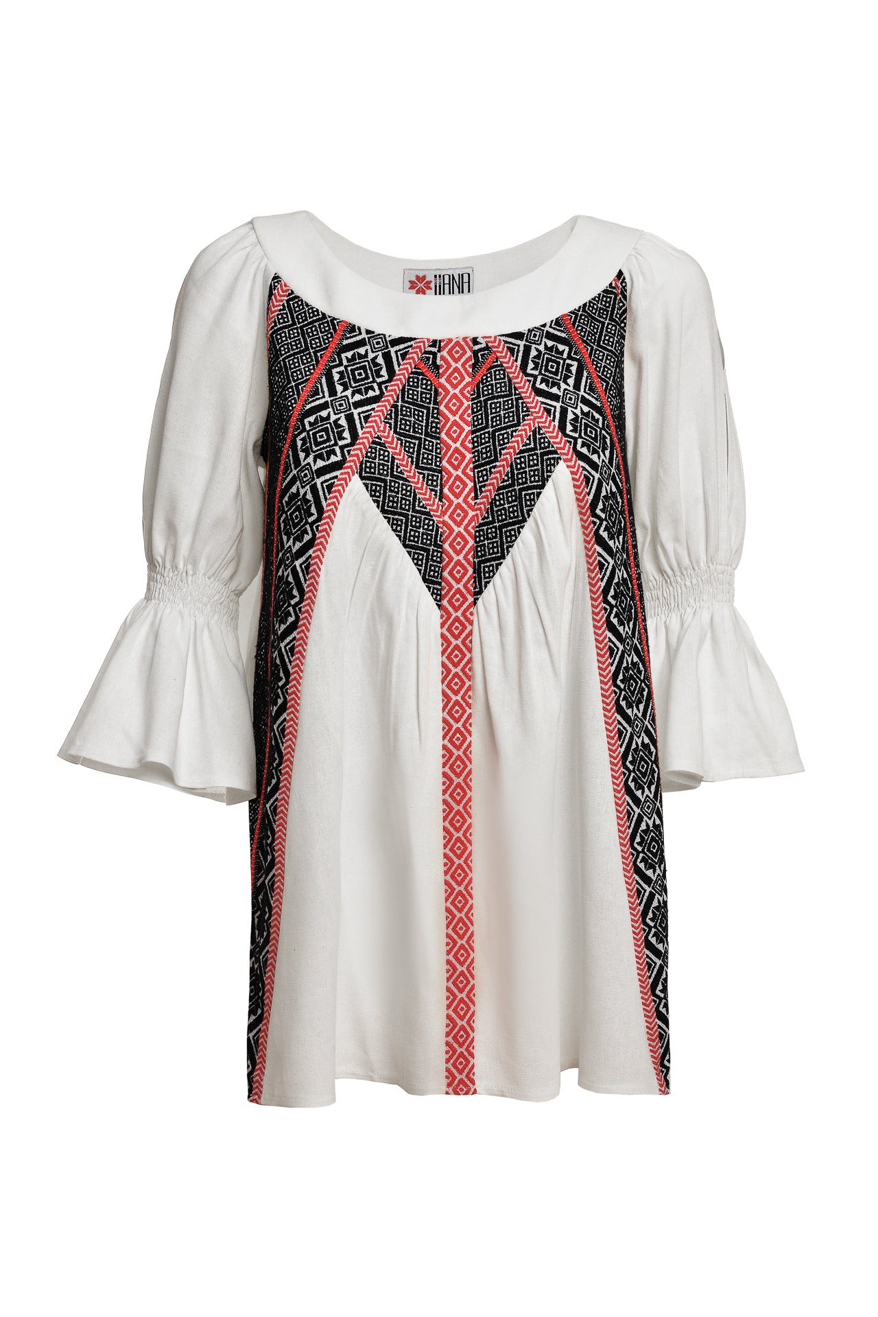 Bluză stilizată din in cu motive tradiționale Nadia